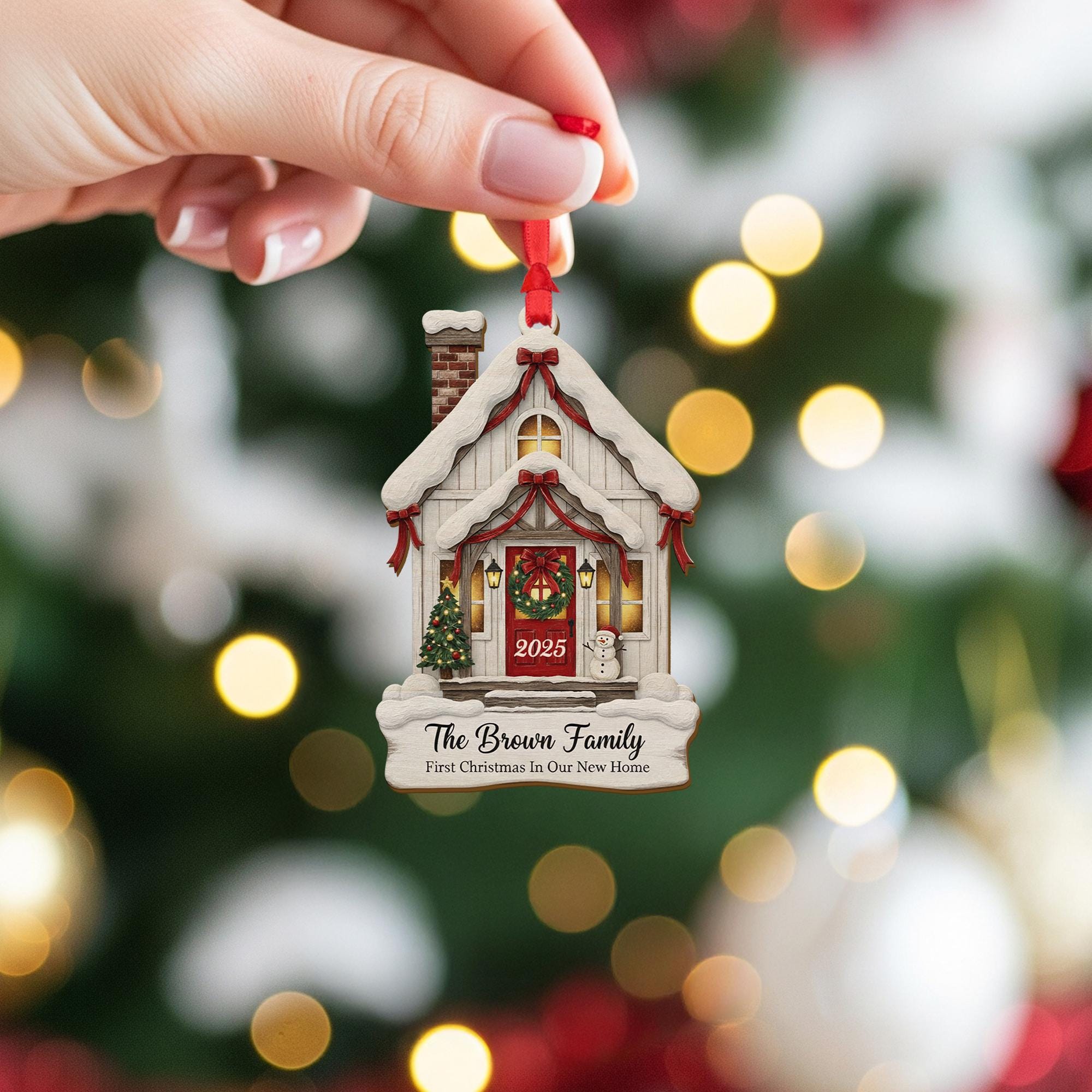 Personalized New Home Ornament: Custom Family Name Wooden Decoration image 1