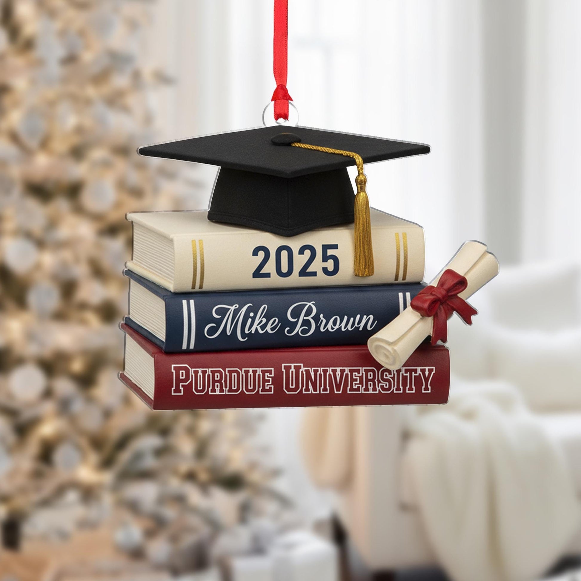 Personalised Graduation Ornament – 2025 Year Stack Books Decoration image 1