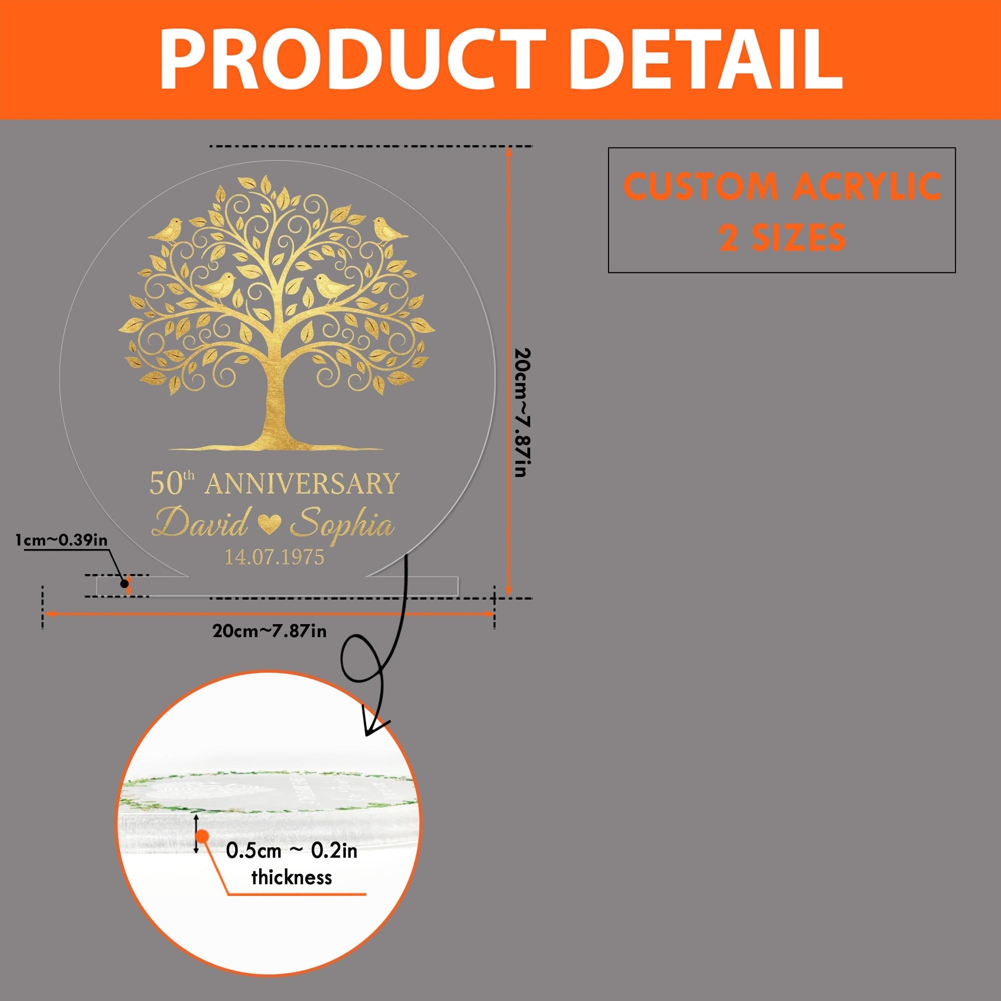 Personalised 50th Anniversary LED Light – Custom Name & Date Acrylic Lamp with Wooden Base image 5