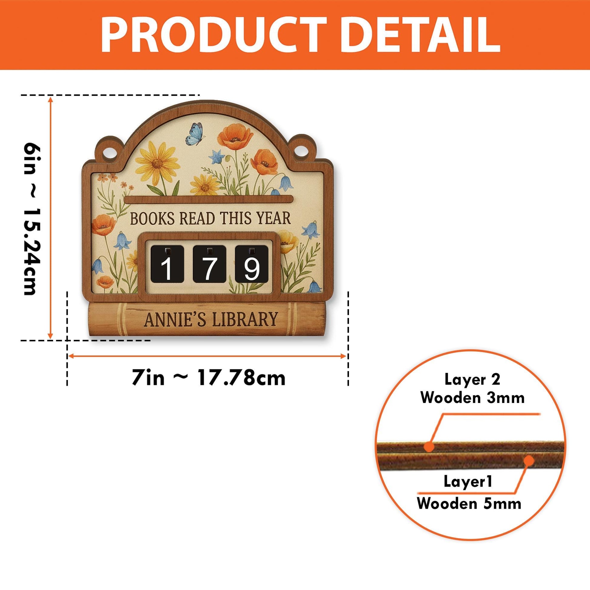 Custom Books Read Tracker Counter - Personalized Wooden Book Lover Gift image 2