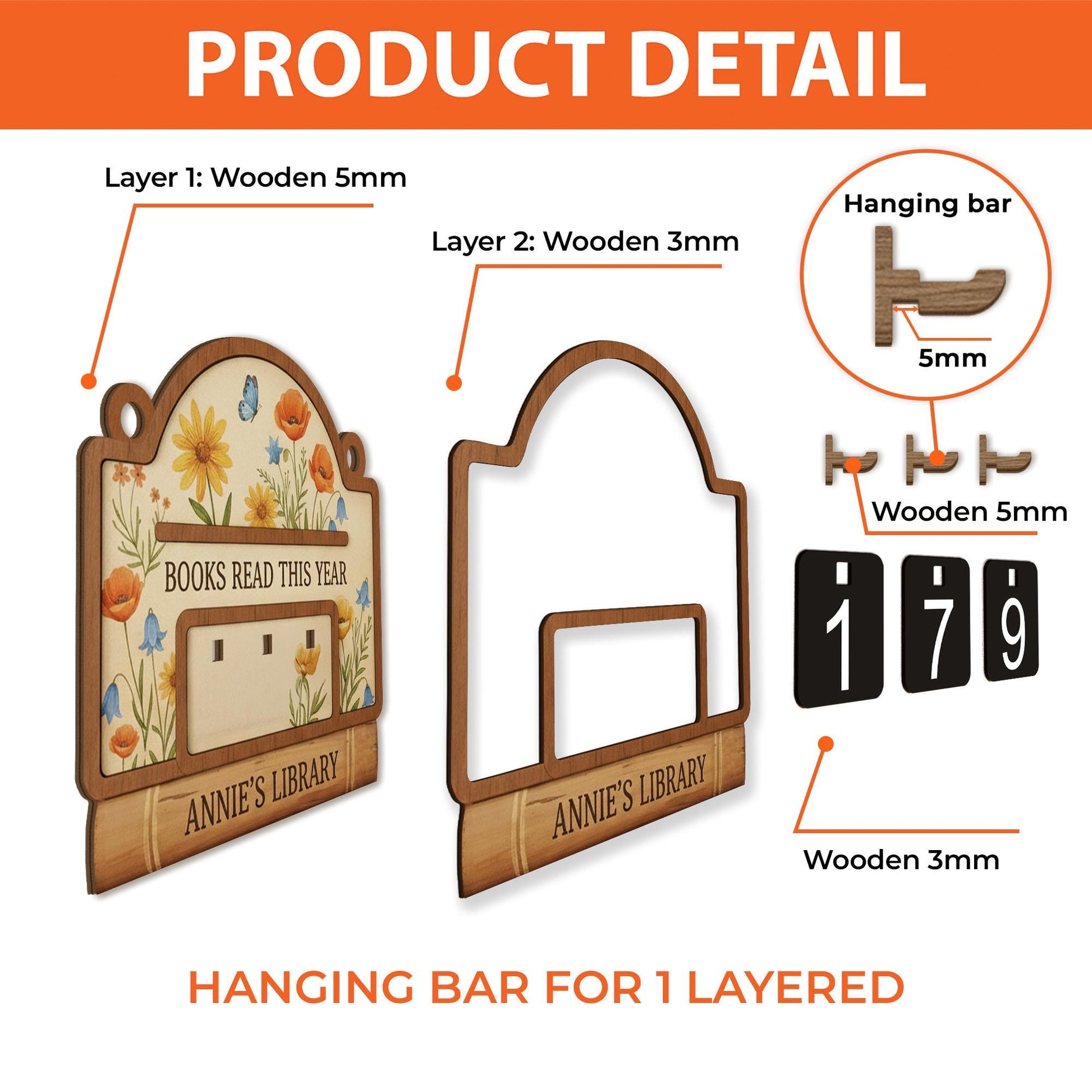 Custom Books Read Tracker Counter - Personalized Wooden Book Lover Gift image 4