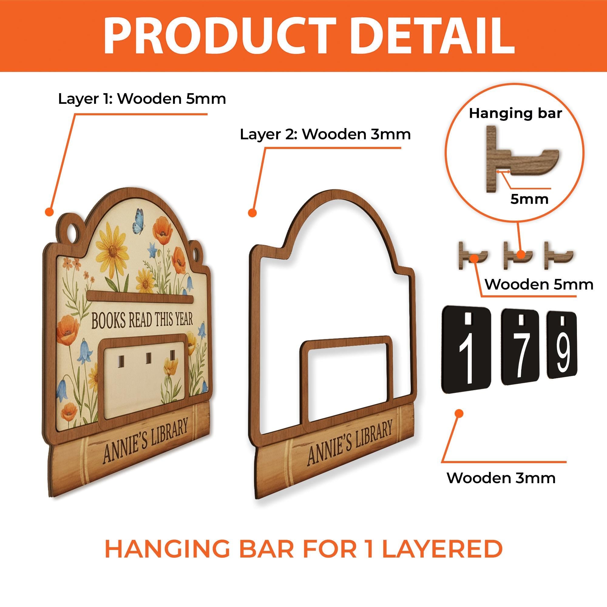 Custom Books Read Tracker Counter - Personalized Wooden Book Lover Gift image 4