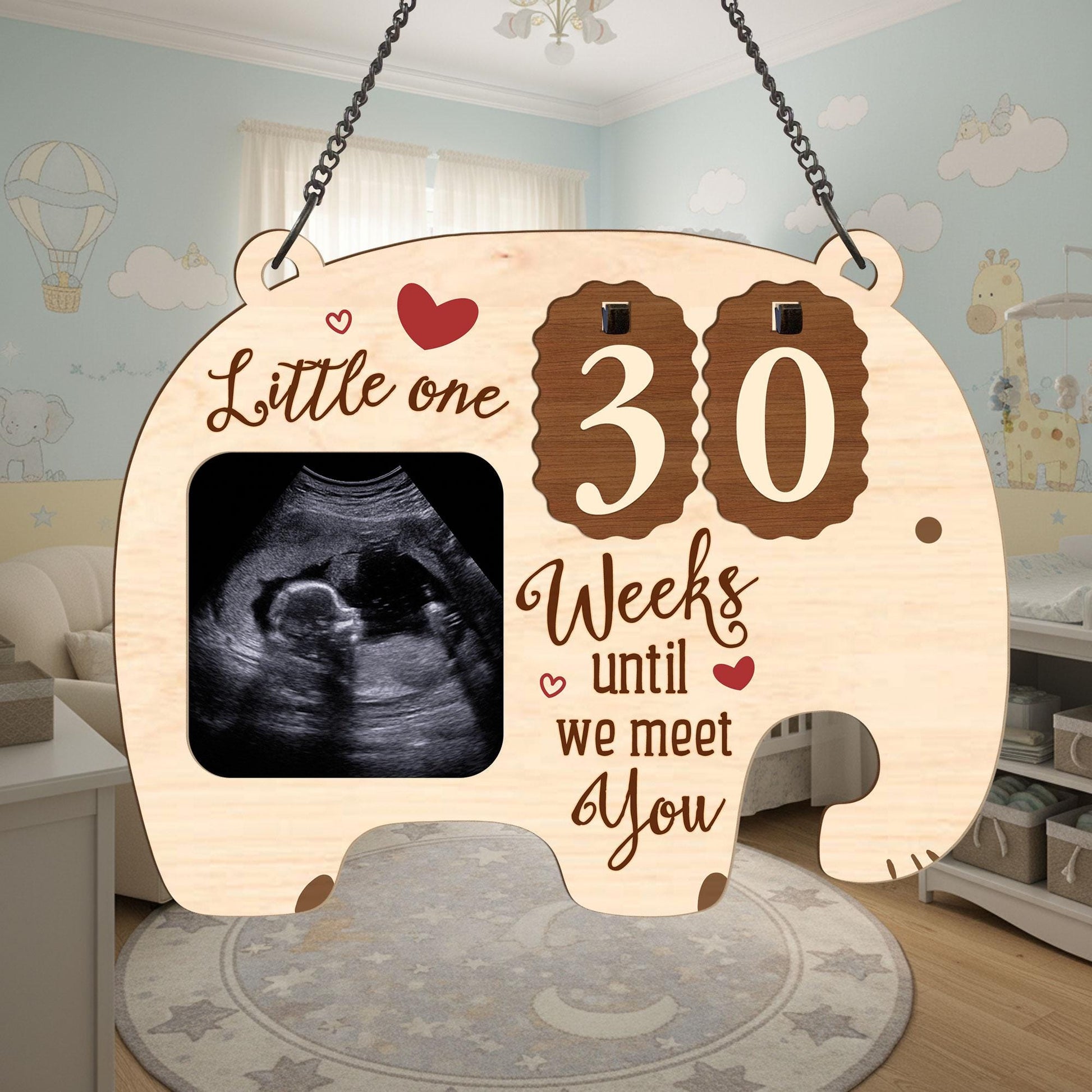 Custom Baby Elephant Sonogram Picture Frame: Ultrasound Countdown Gift for Expecting Parents image 2