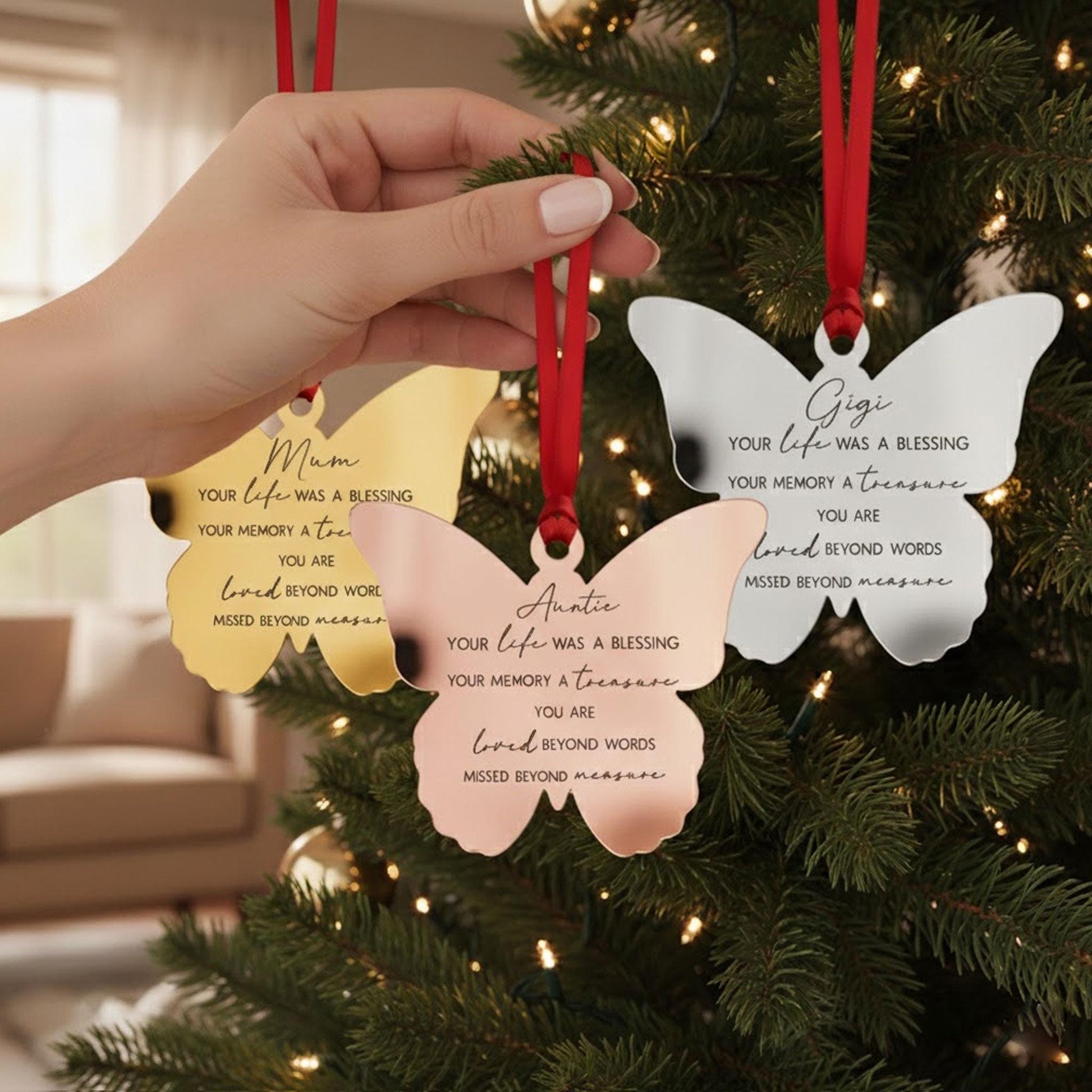 Family Remembrance Christmas Acrylic Mirror Ornament: Memorial Tree Decoration image 5