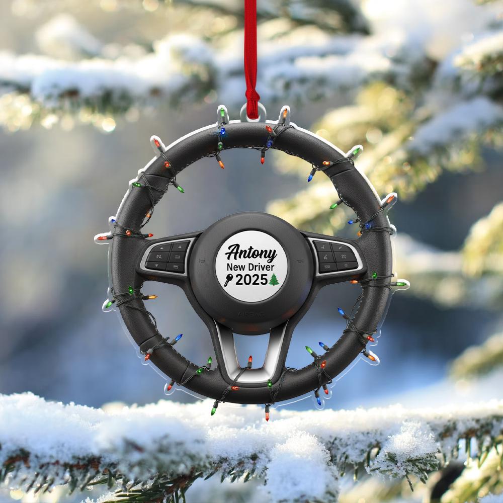 Custom New Driver Ornament Personalized Christmas Gift – Steering Wheel Car Decor Keepsake 2025 image 2