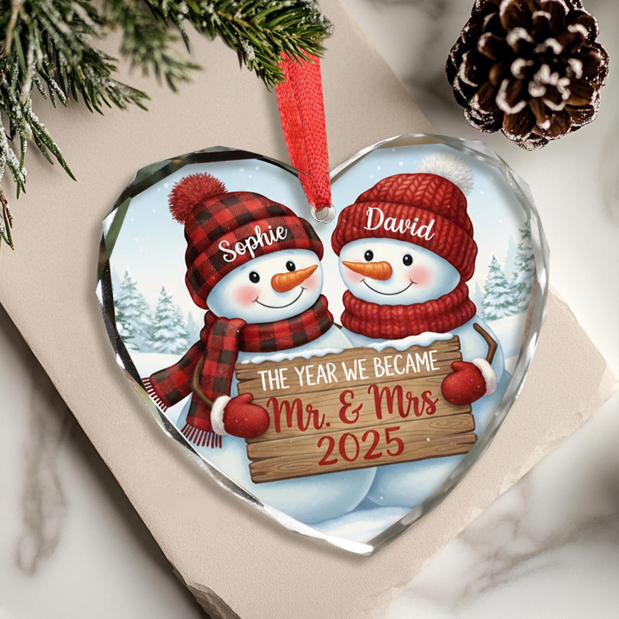 Personalized Glass Ornament – The Year We Became Mr & Mrs Snowman Couple Christmas Gift image 1