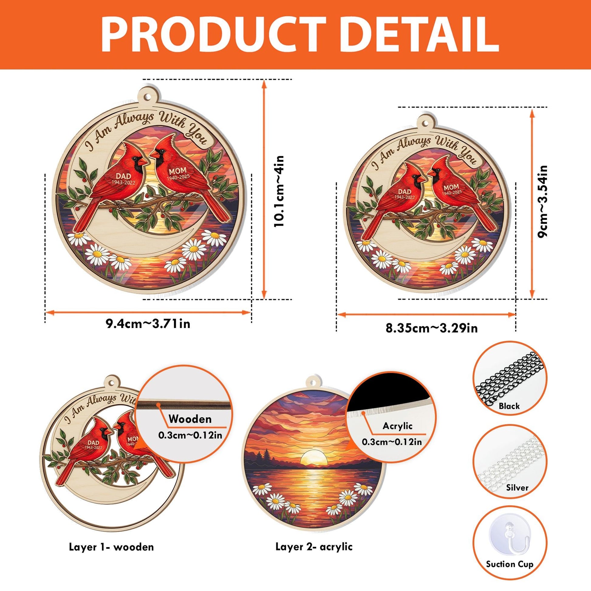 Custom Cardinal Memorial Suncatcher: Sunset Bird Ornament image 2