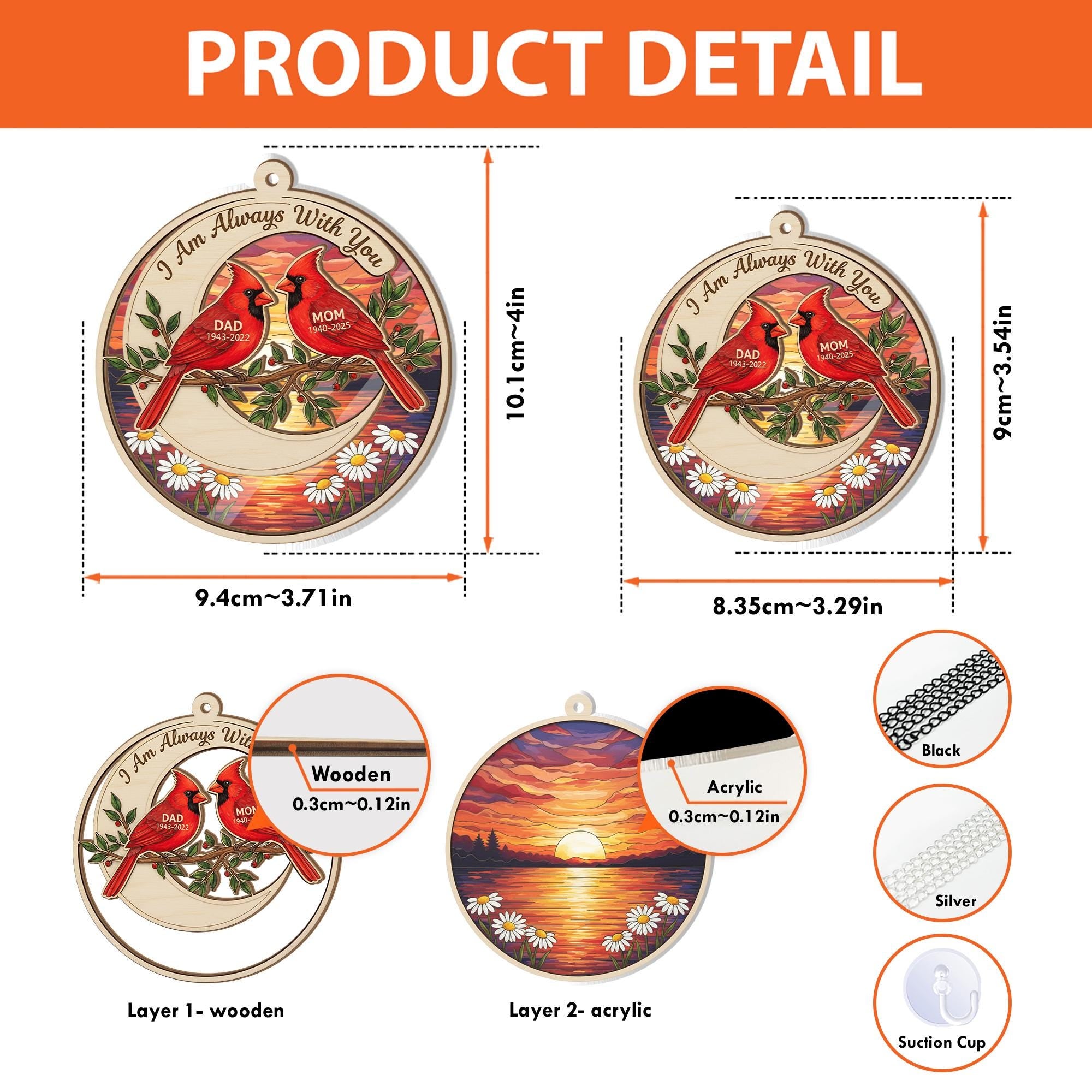 Custom Cardinal Memorial Suncatcher: Sunset Bird Ornament image 2