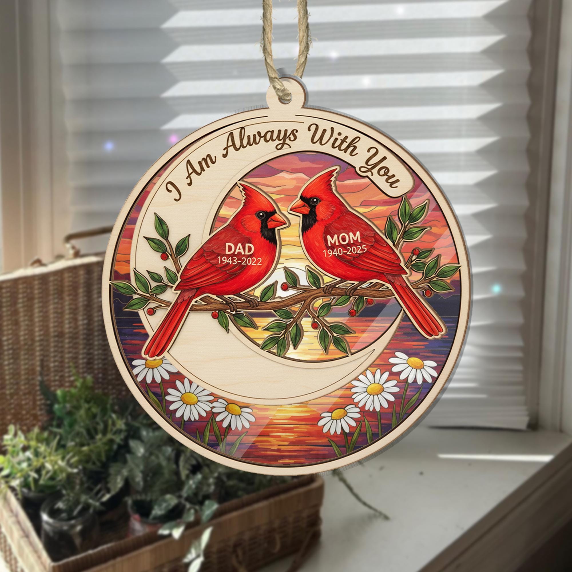 Custom Cardinal Memorial Suncatcher: Sunset Bird Ornament image 5