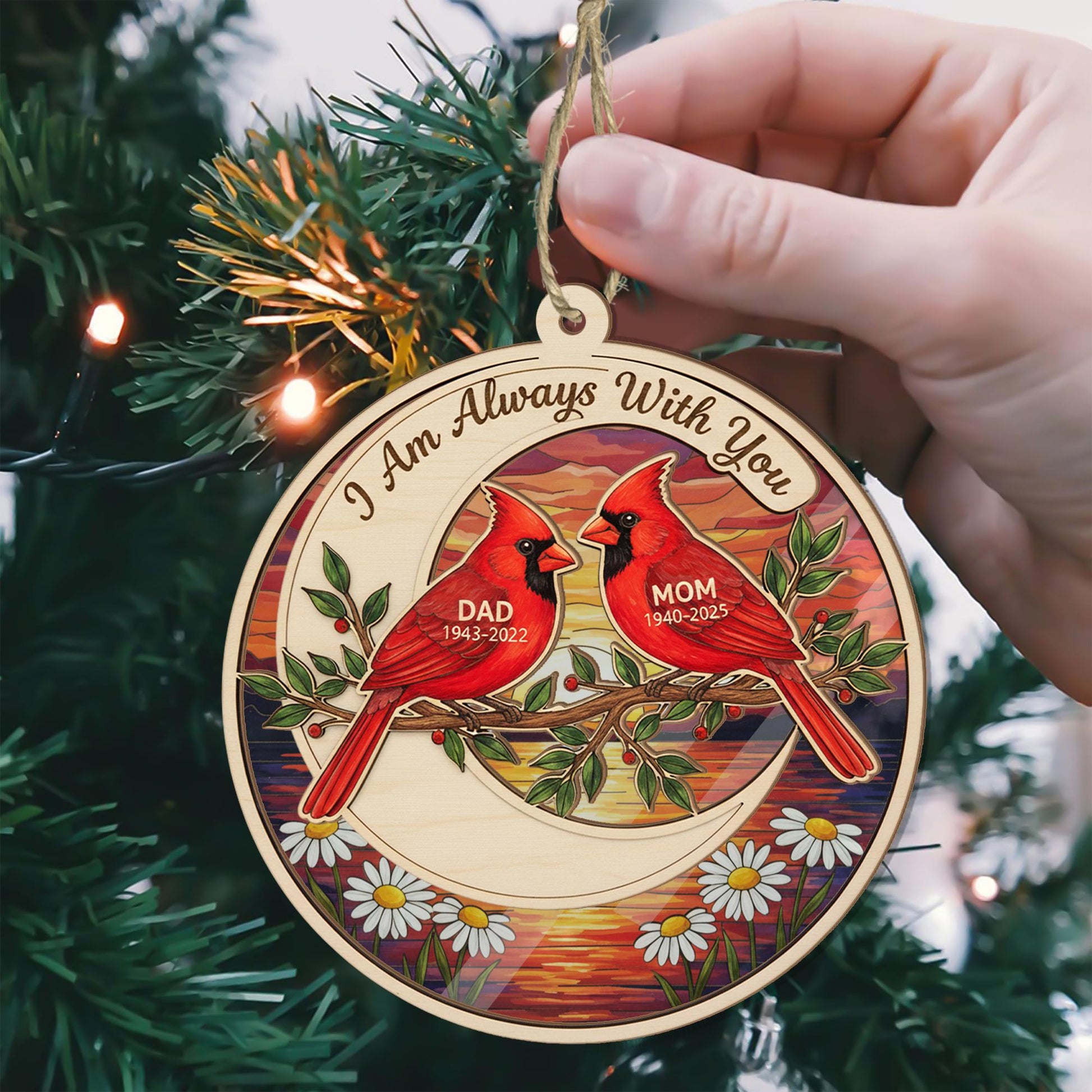 Custom Cardinal Memorial Suncatcher: Sunset Bird Ornament image 3