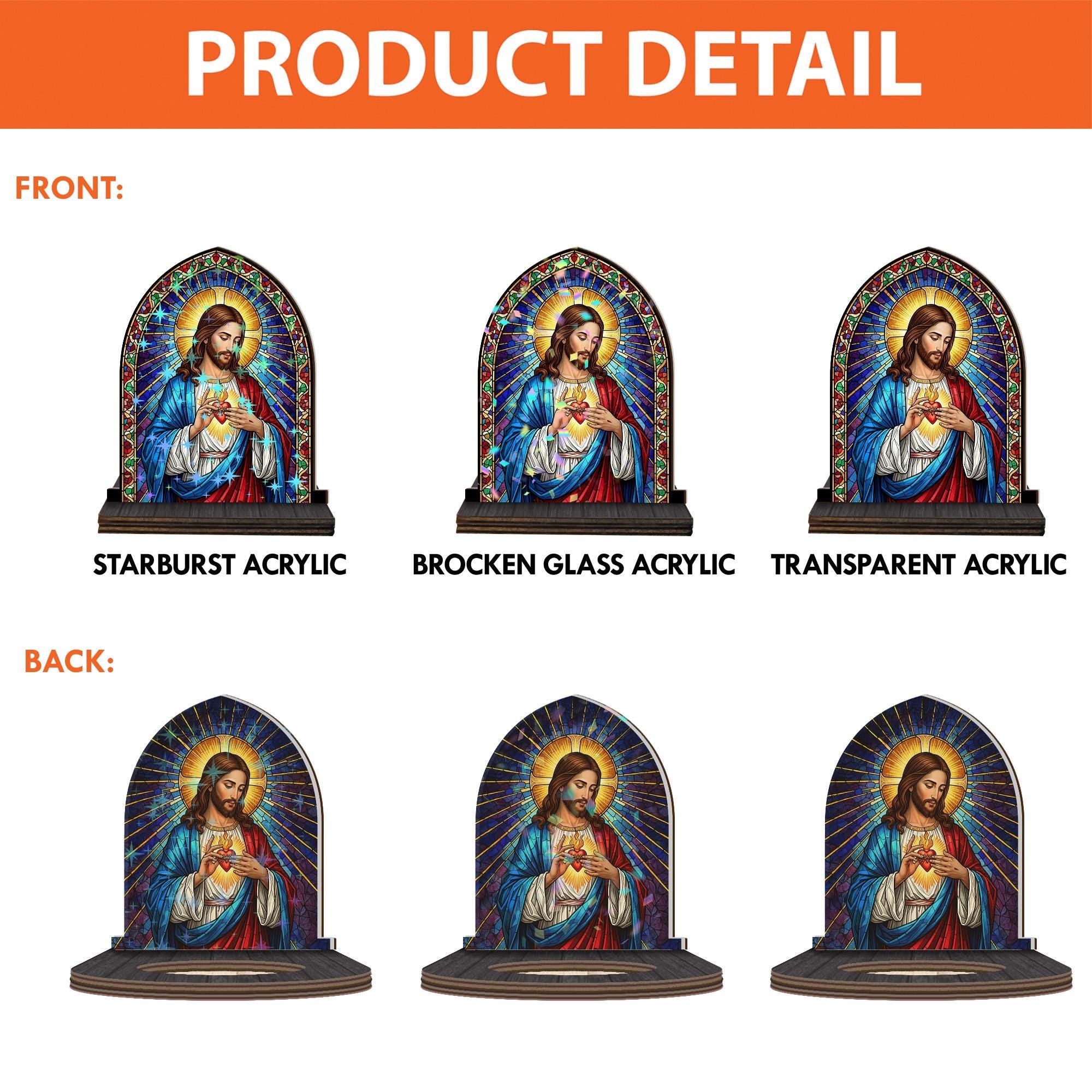 Sacred Heart Candle Holder – Stained Glass Jesus Design with Wood Base, Religious Home Decoration image 3