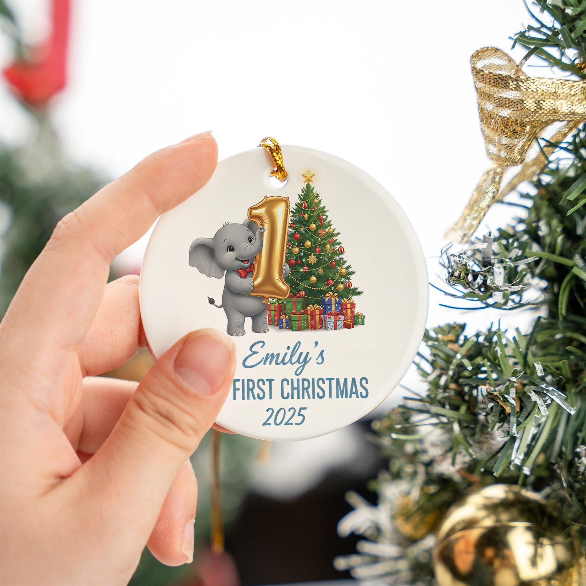 Personalized Baby's First Christmas Ornament: Elephant Keepsake Decoration image 3