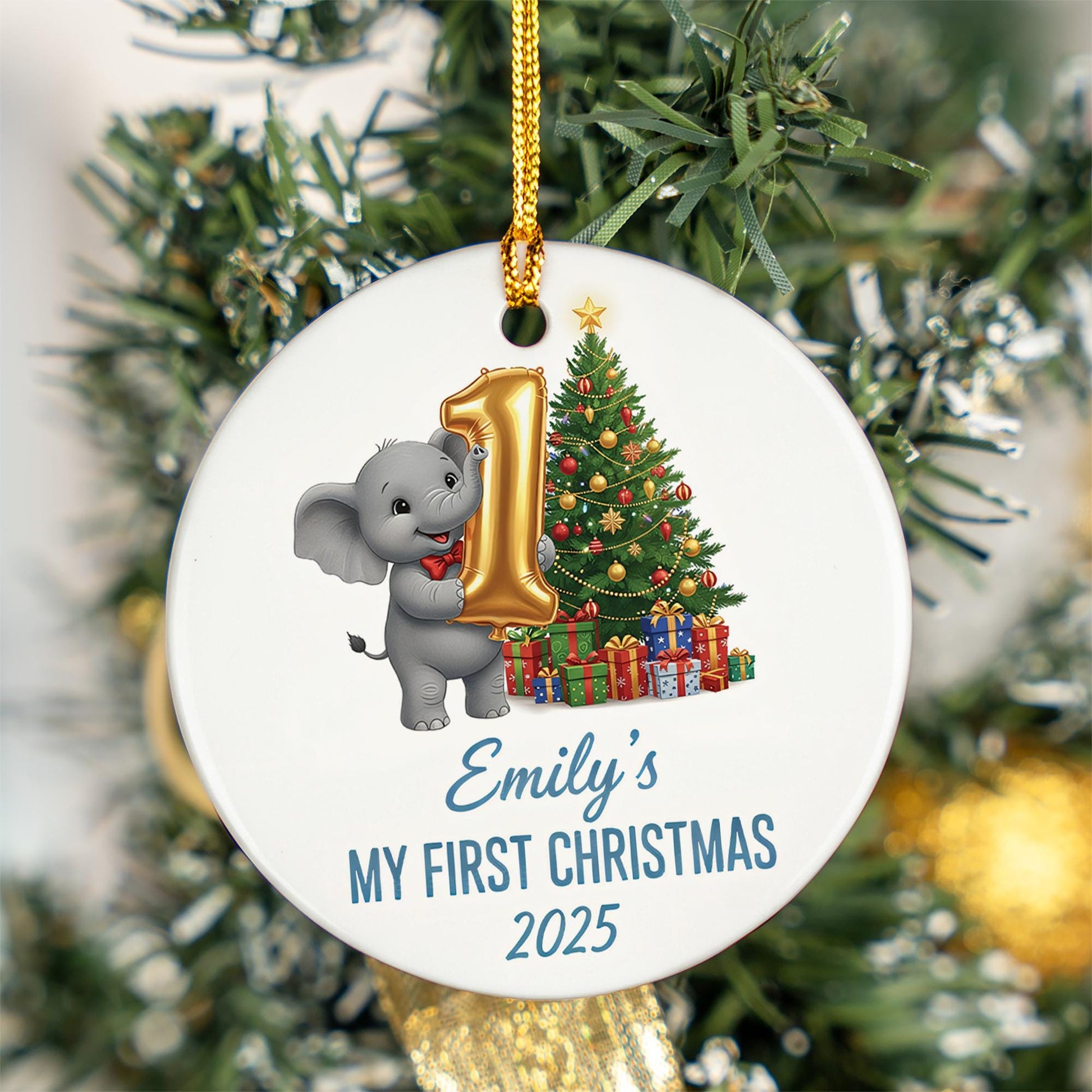Personalized Baby's First Christmas Ornament: Elephant Keepsake Decoration image 5