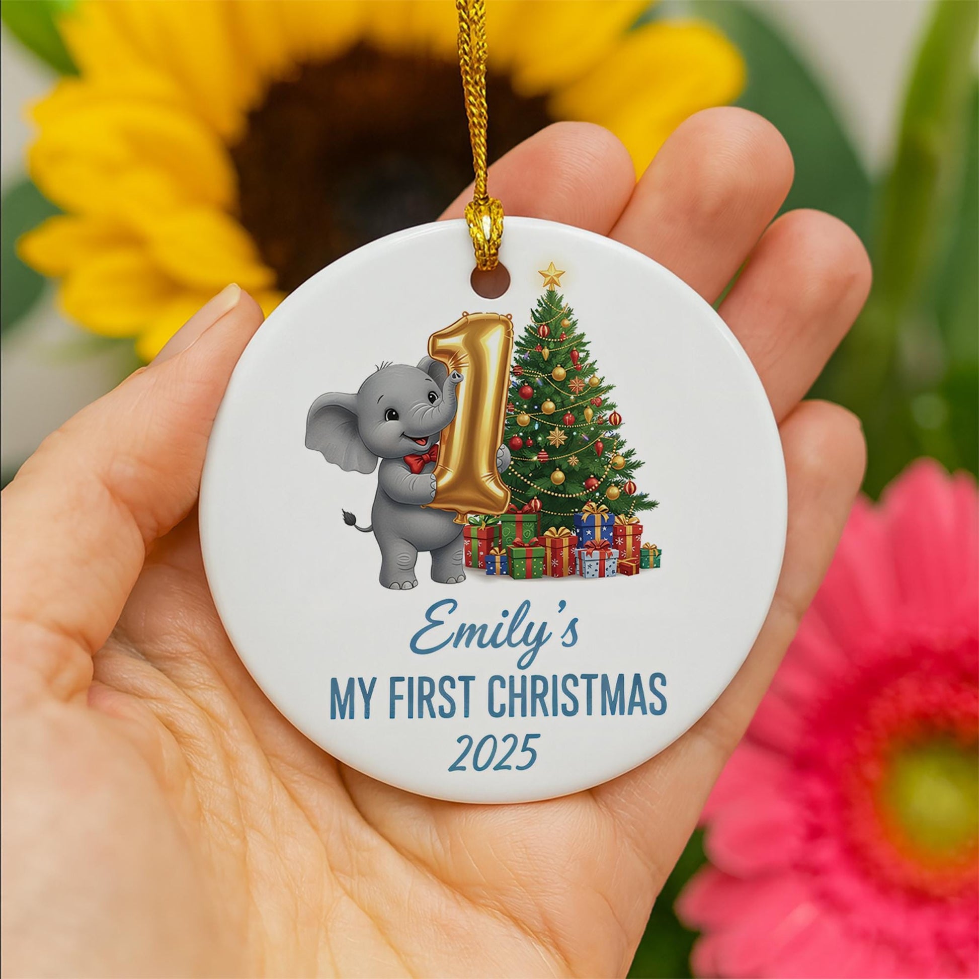 Personalized Baby's First Christmas Ornament: Elephant Keepsake Decoration image 2