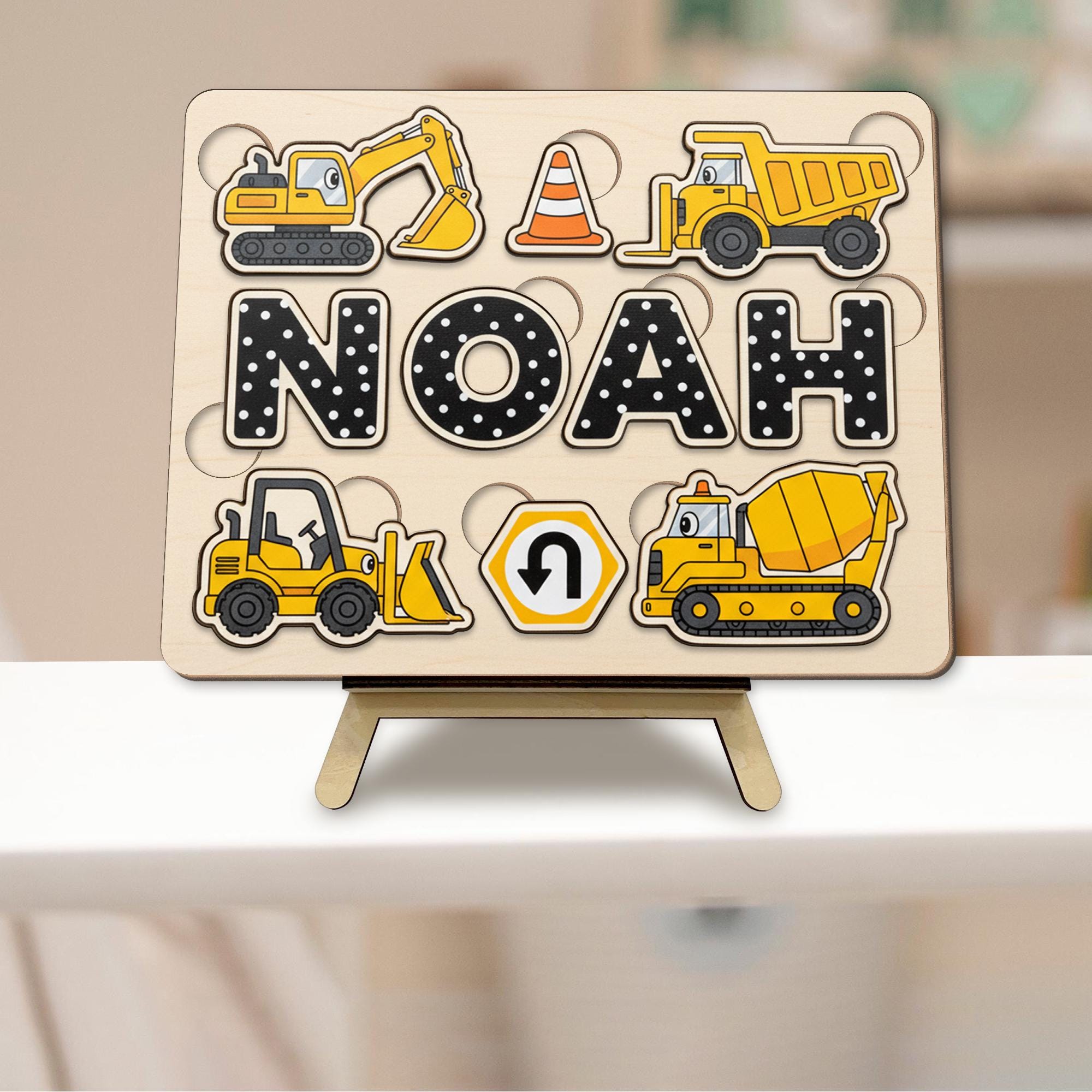 Custom Construction Theme Wooden Name Puzzle: Toddler Busy Board image 6