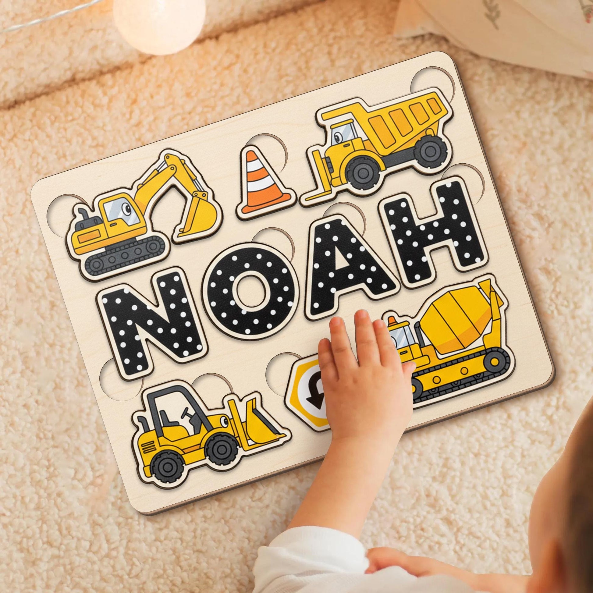 Custom Construction Theme Wooden Name Puzzle: Toddler Busy Board image 5