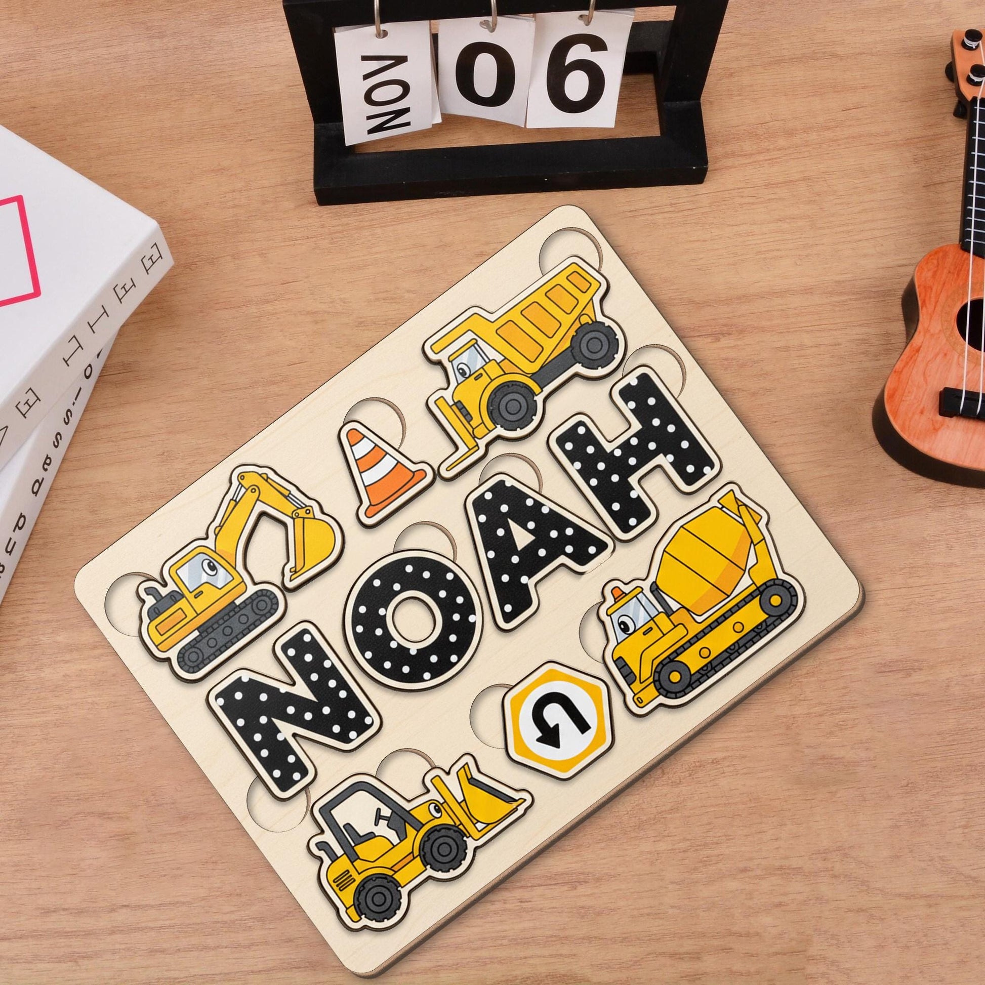 Custom Construction Theme Wooden Name Puzzle: Toddler Busy Board image 4