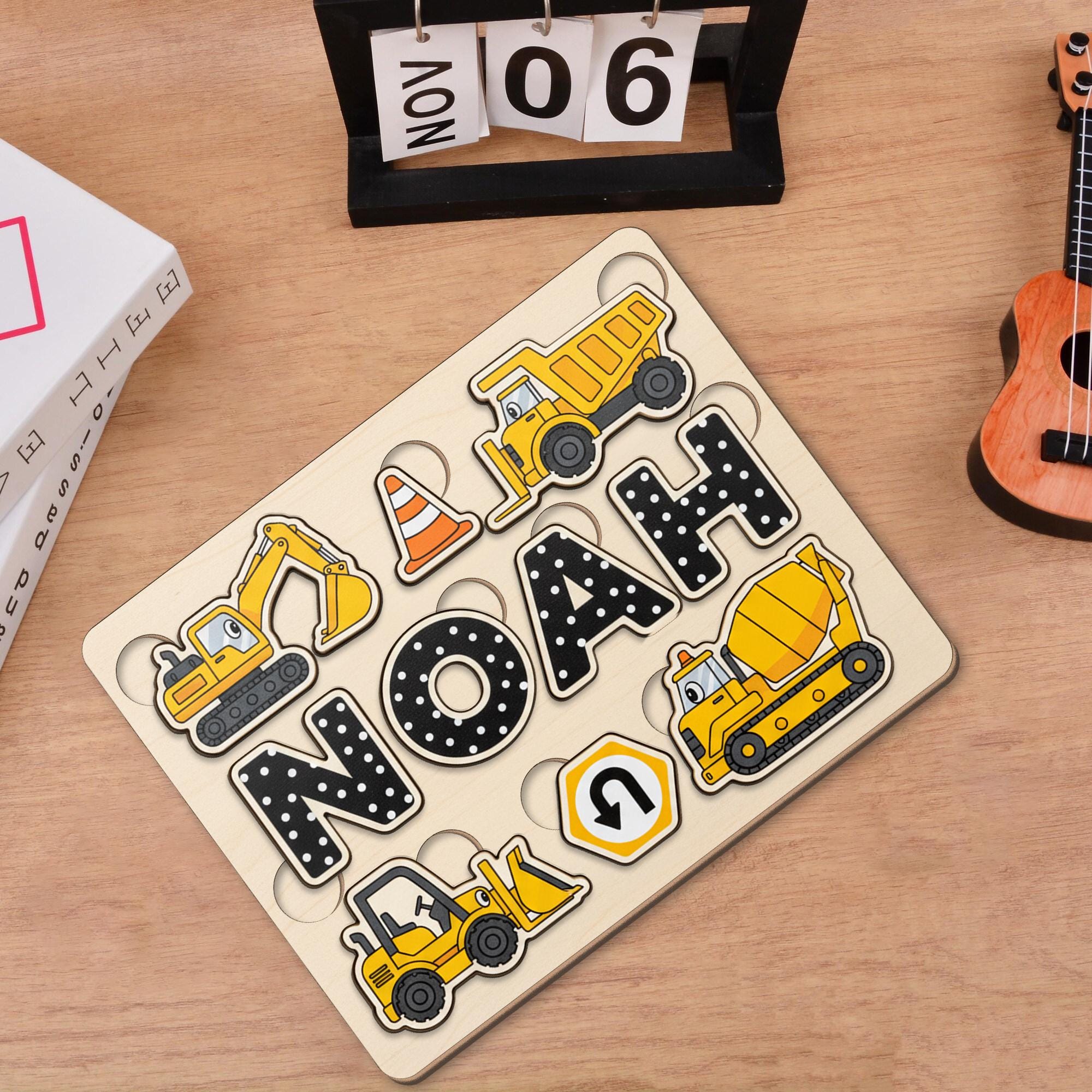 Custom Construction Theme Wooden Name Puzzle: Toddler Busy Board image 4