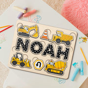 Custom Construction Theme Wooden Name Puzzle: Toddler Busy Board image 1