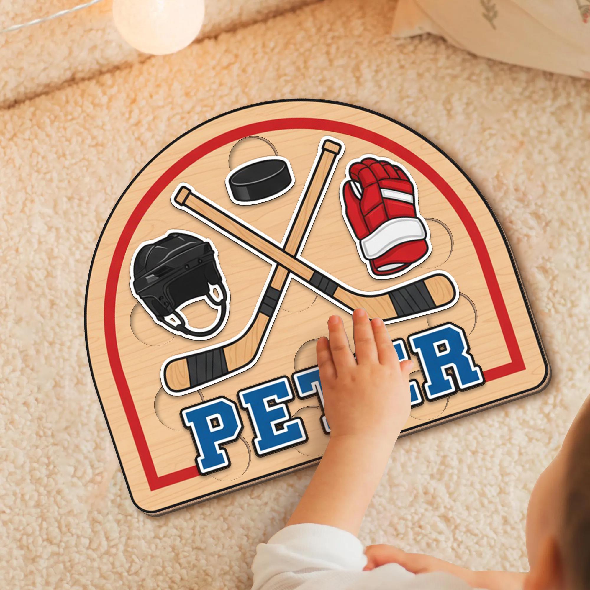 Personalized Wooden Name Puzzle - Ice Hockey Sports Toddler Toy Gift, Christmas Gifts For Kid image 1