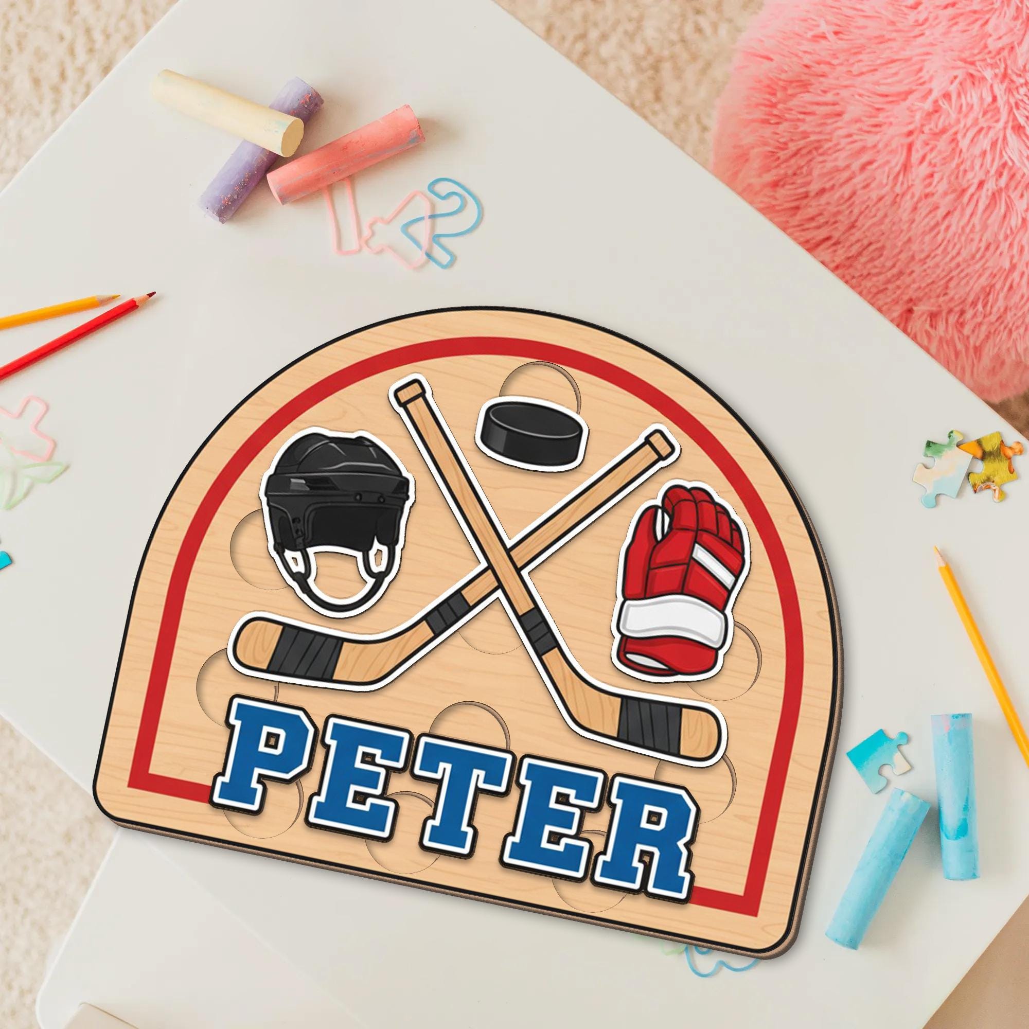 Personalized Wooden Name Puzzle - Ice Hockey Sports Toddler Toy Gift, Christmas Gifts For Kid image 2