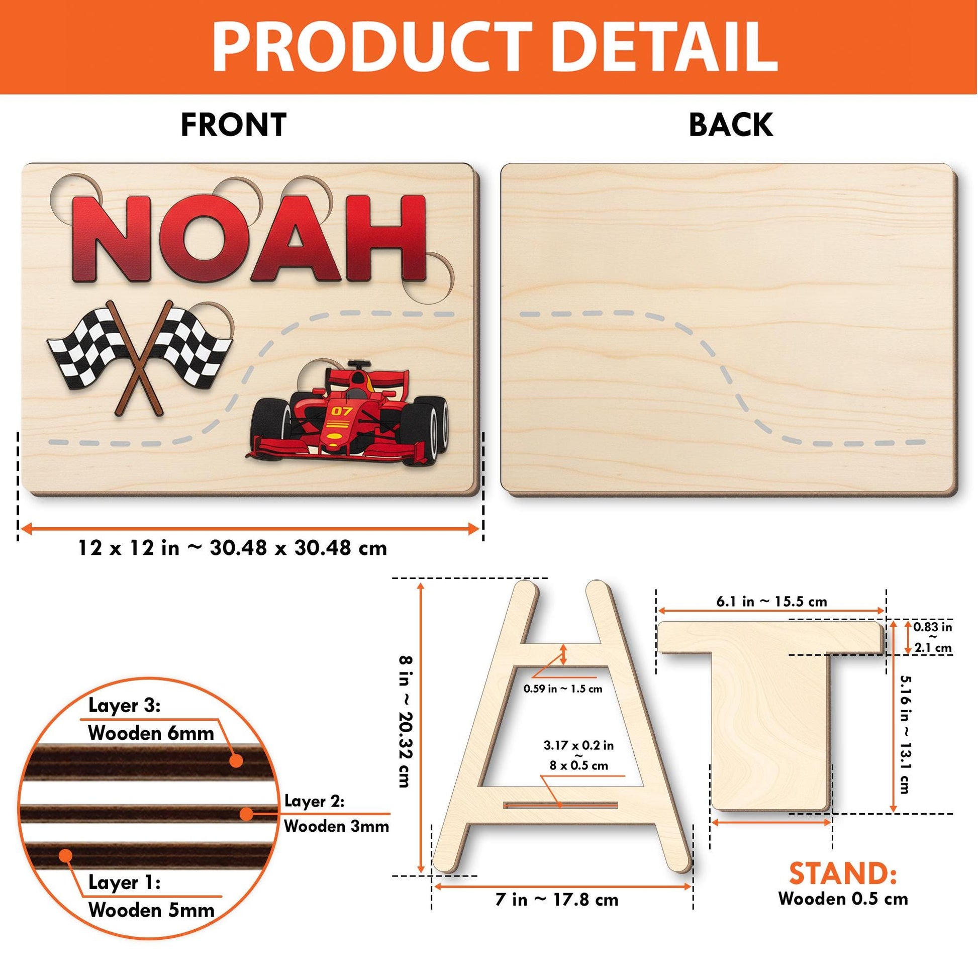 Custom Wooden Name Puzzle - Race Car Formula One Toddler Toy, Christmas Gifts For Kid image 3