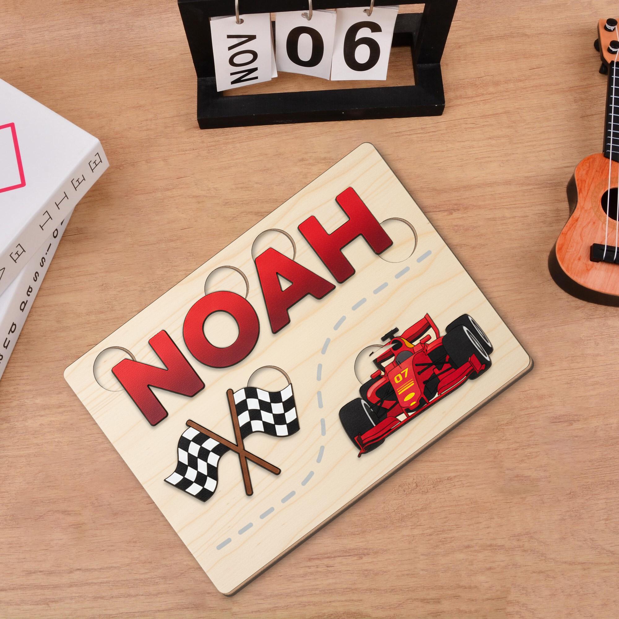 Custom Wooden Name Puzzle - Race Car Formula One Toddler Toy, Christmas Gifts For Kid image 2