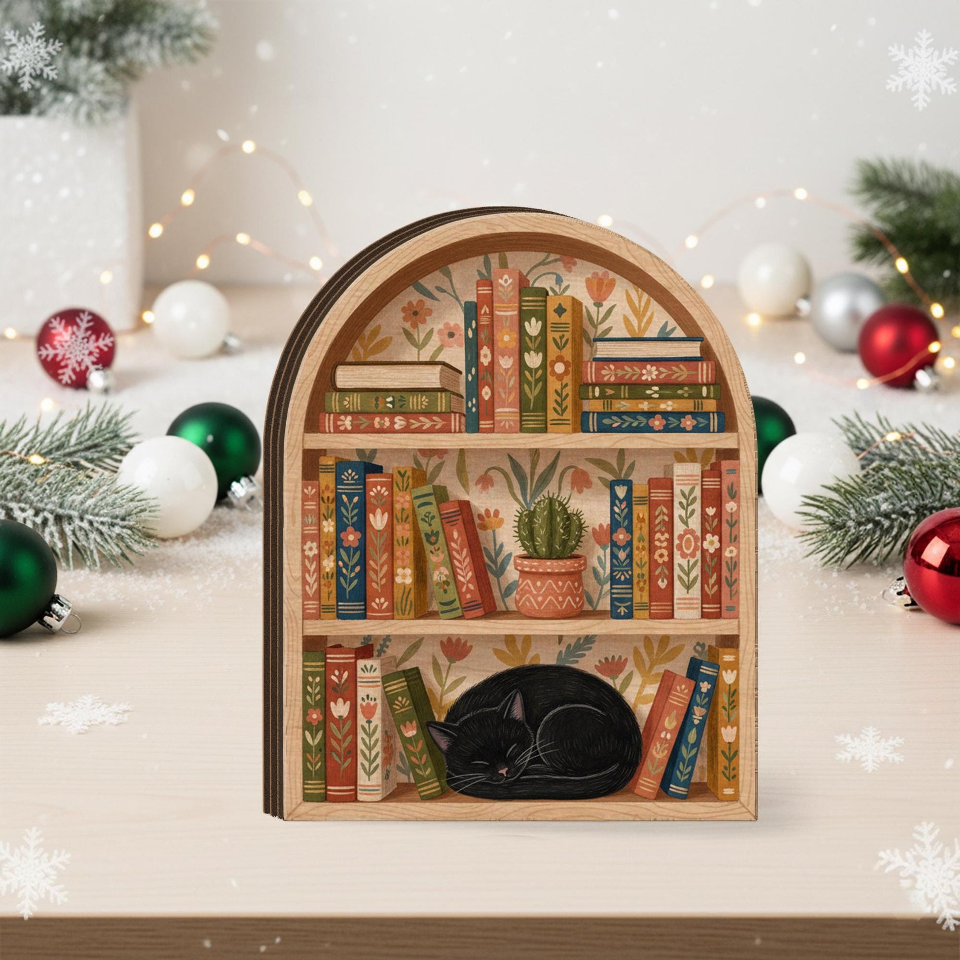 Book Lover Wooden Block Decor: Cat Reading Nook Shelf | Rustic Bookish Home Decor image 3