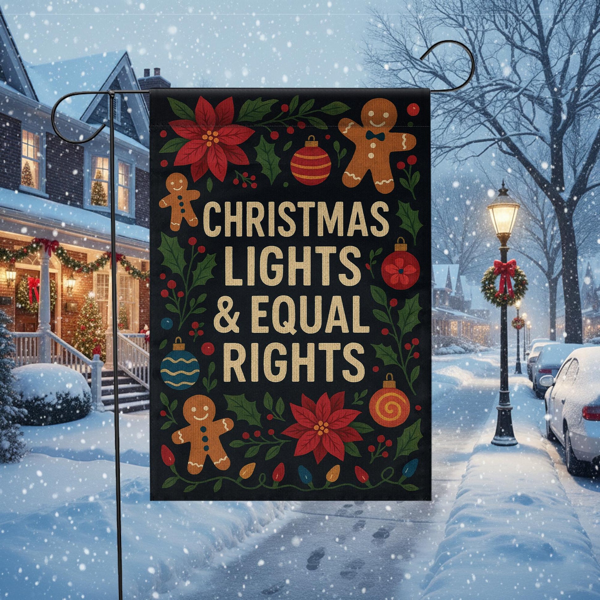 Christmas Lights & Equal Rights Garden Flag: Outdoor Holiday Decor image 1
