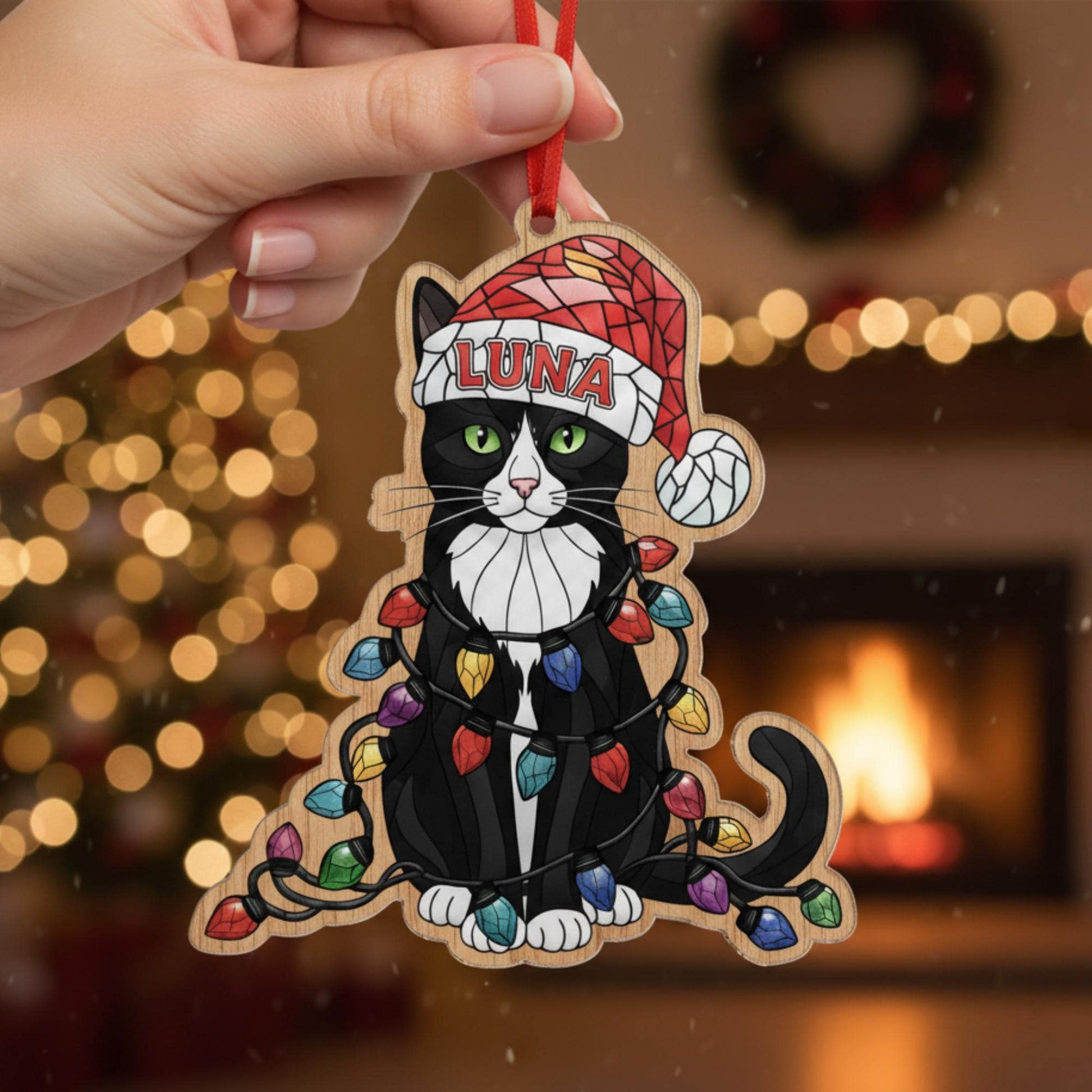 Custom Tuxedo Cat Ornament – Personalized Black & White Cat Acrylic Tree Decoration image 2