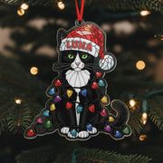 Custom Tuxedo Cat Ornament – Personalized Black & White Cat Acrylic Tree Decoration image 1