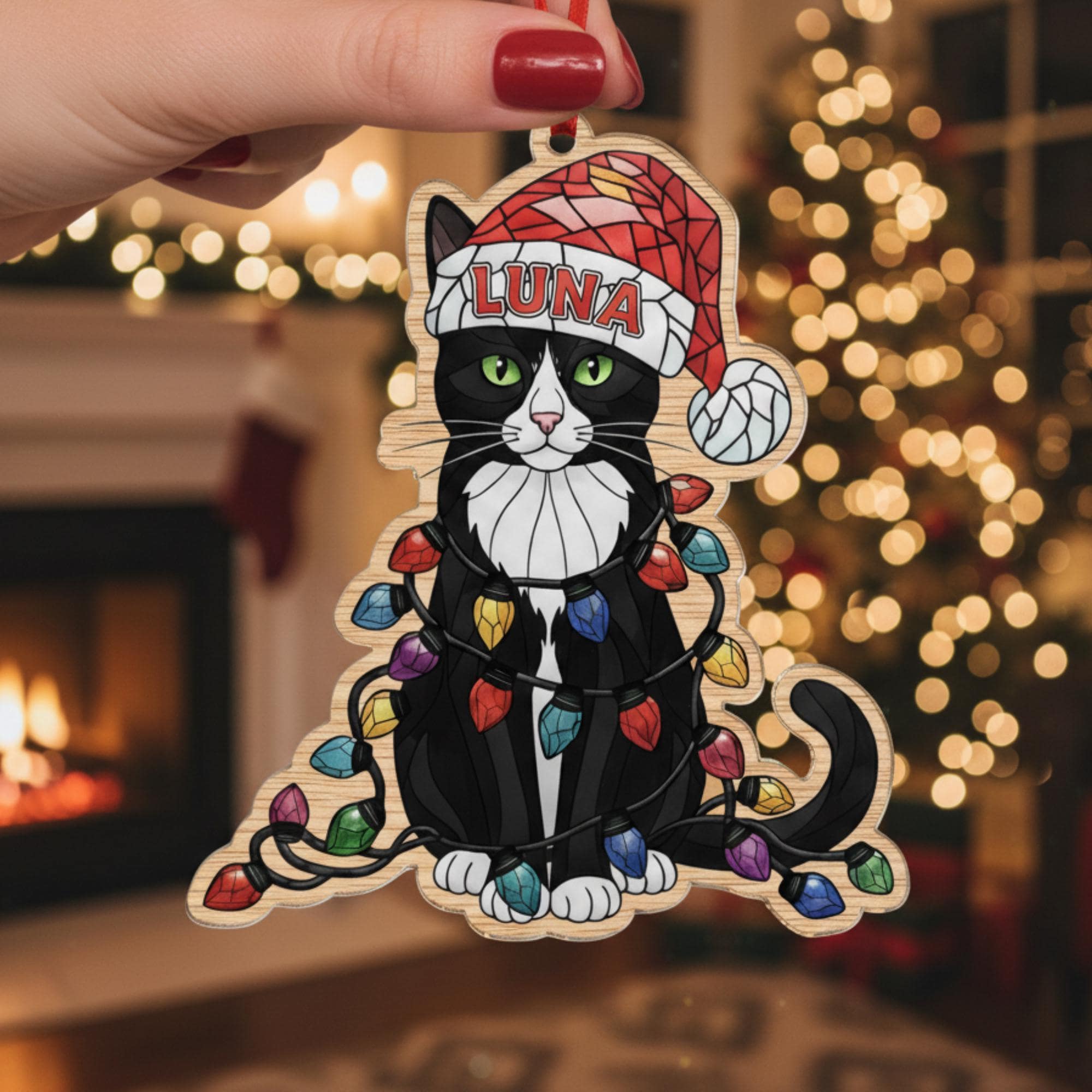 Custom Tuxedo Cat Ornament – Personalized Black & White Cat Acrylic Tree Decoration image 5