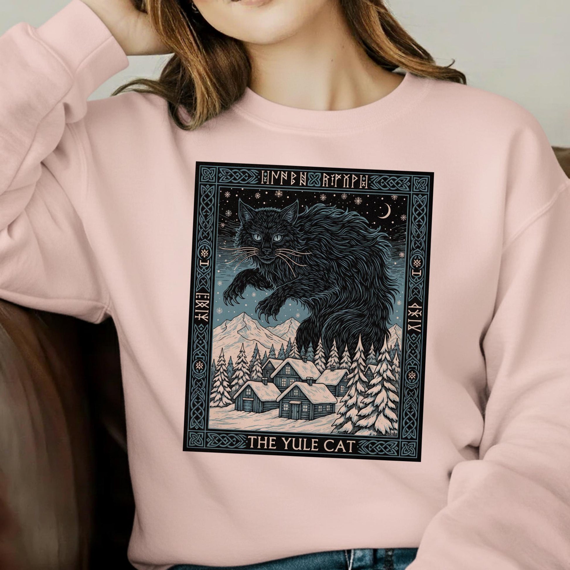 Yule Cat Tarot Shirt – Winter Solstice Black Cat Sweatshirt image 4