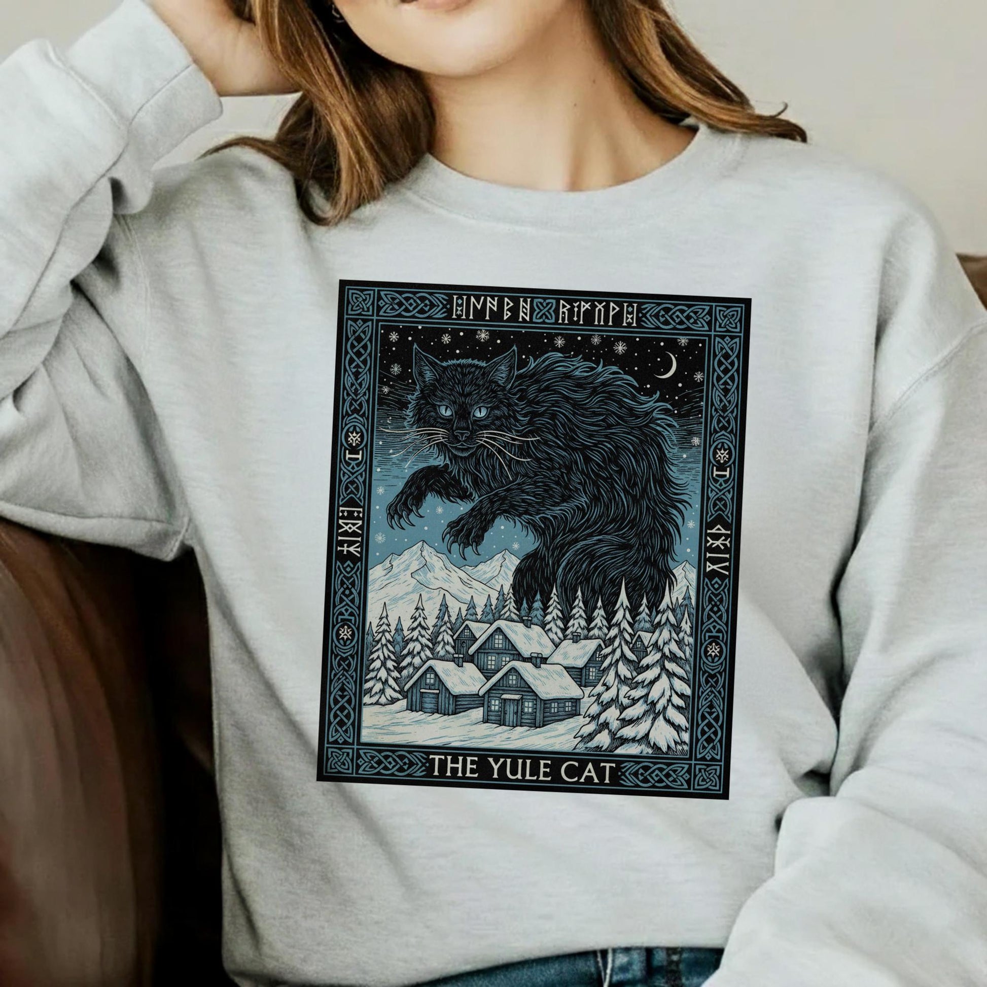 Yule Cat Tarot Shirt – Winter Solstice Black Cat Sweatshirt image 2