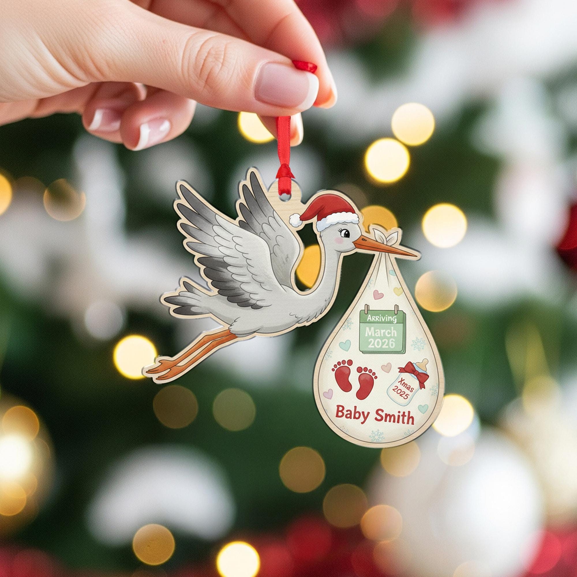 Personalised Stork Baby Arrival Ornament, Christmas Tree Decoration image 5