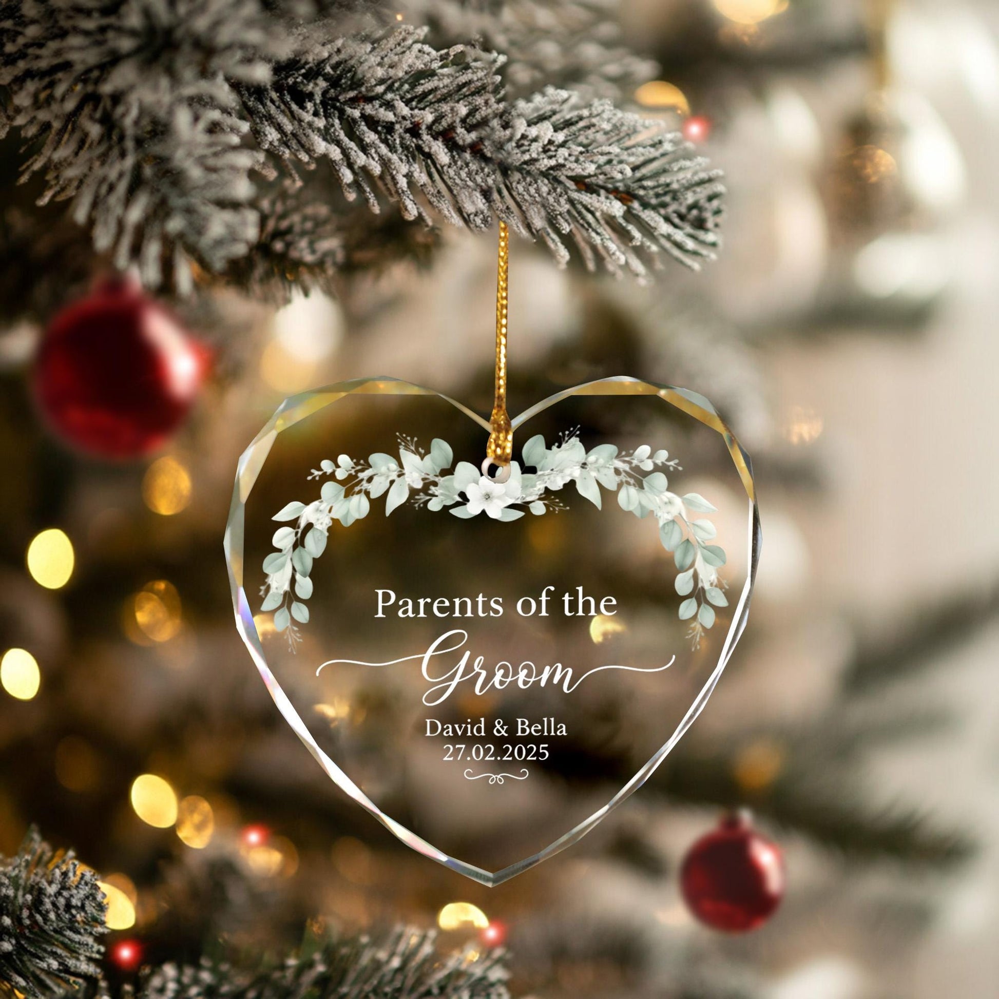 Personalised Glass Heart Parents of the Bride Ornament, Wedding Date Keepsake image 3