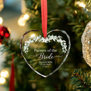Personalised Glass Heart Parents of the Bride Ornament, Wedding Date Keepsake image 1