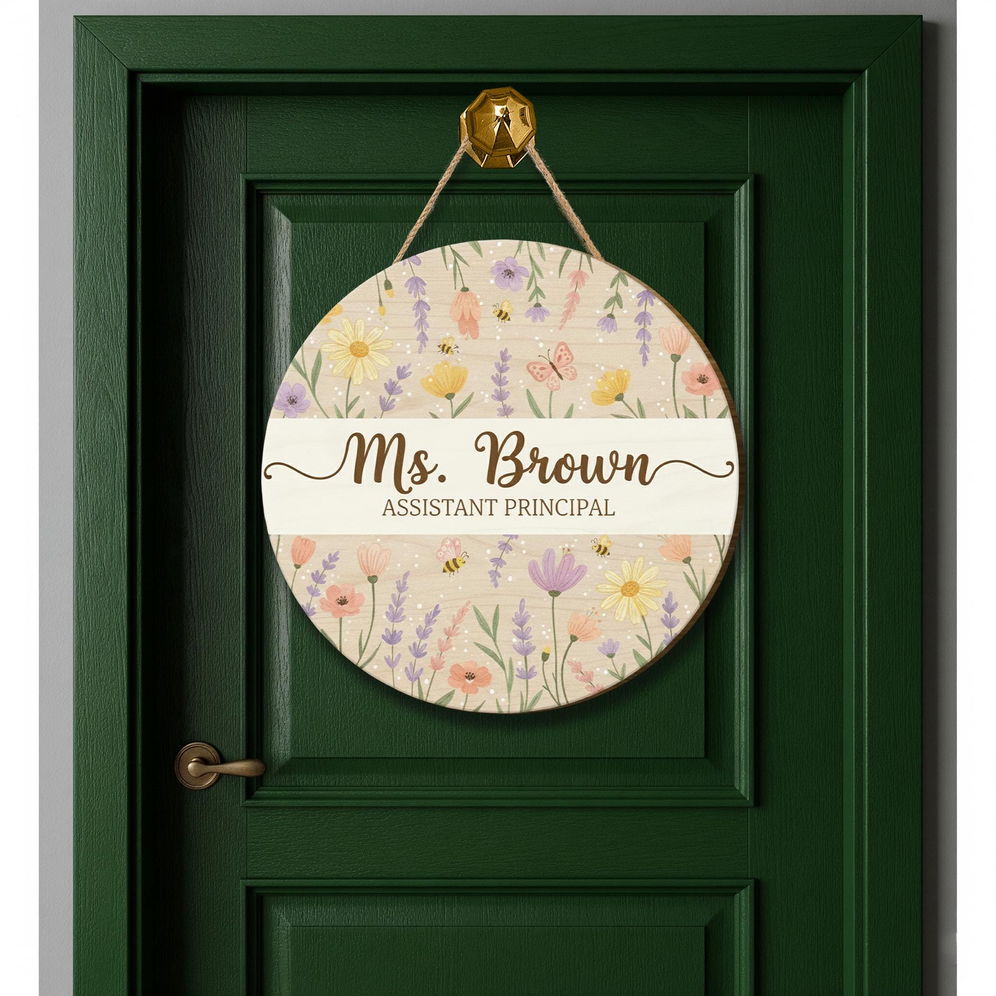 Personalised Wooden Door Sign Assistant Principal Name Title Floral Design image 2
