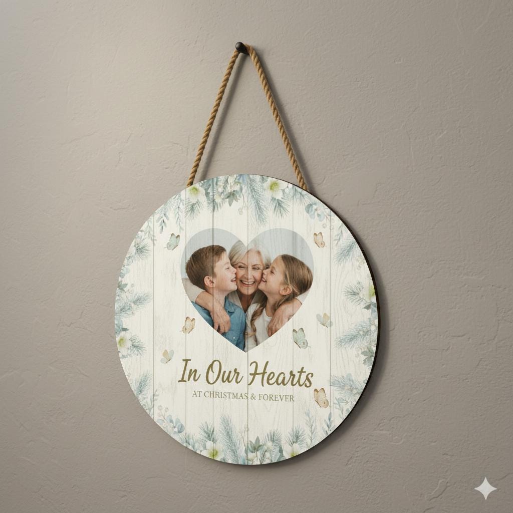 Personalized Photo Memorial Sign, Round Wood Plaque, Custom Christmas Sympathy Gift image 3