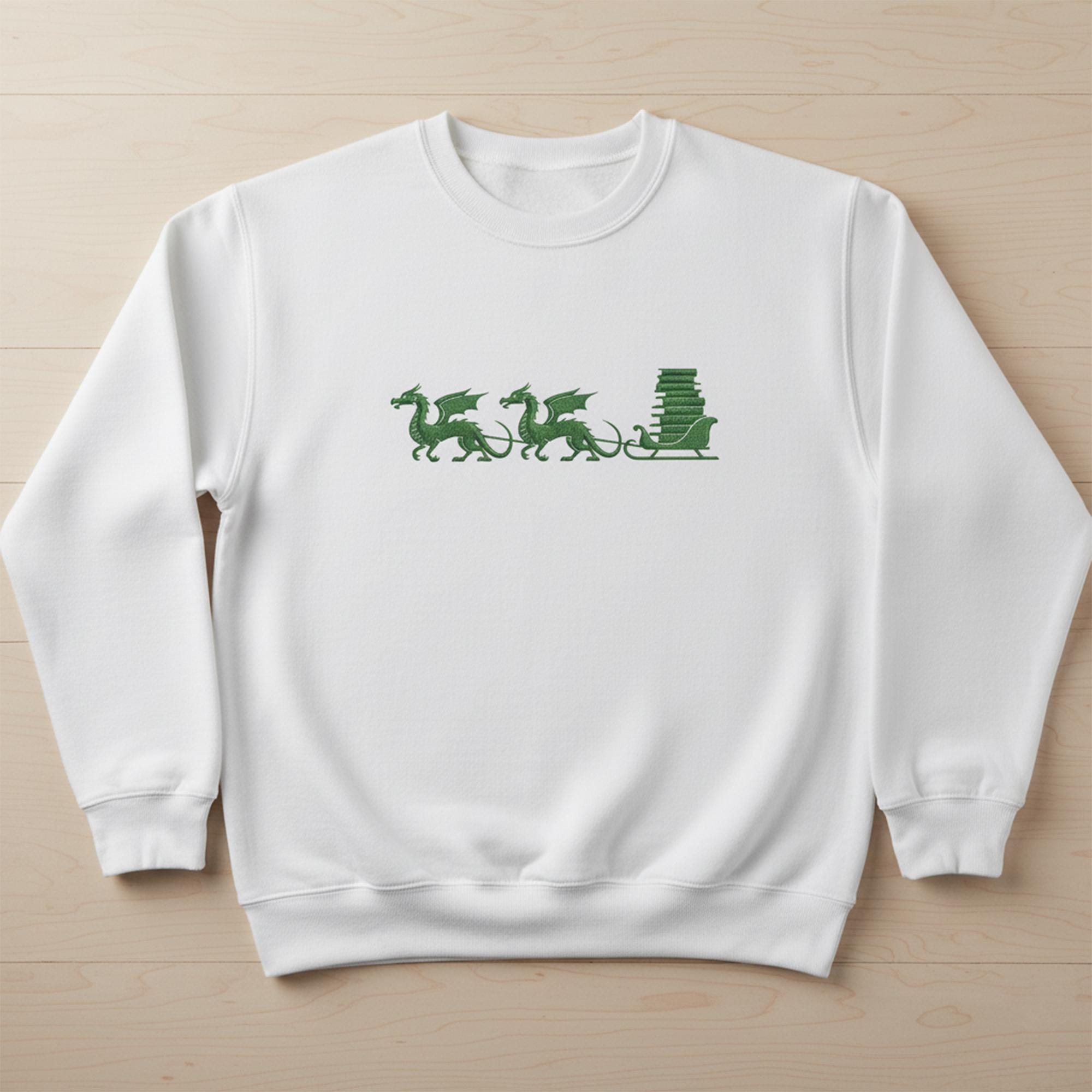 Embroidered Dragon Sleigh Sweatshirt, Christmas Book Lover Gift, Fantasy Reading Holiday Jumper image 2