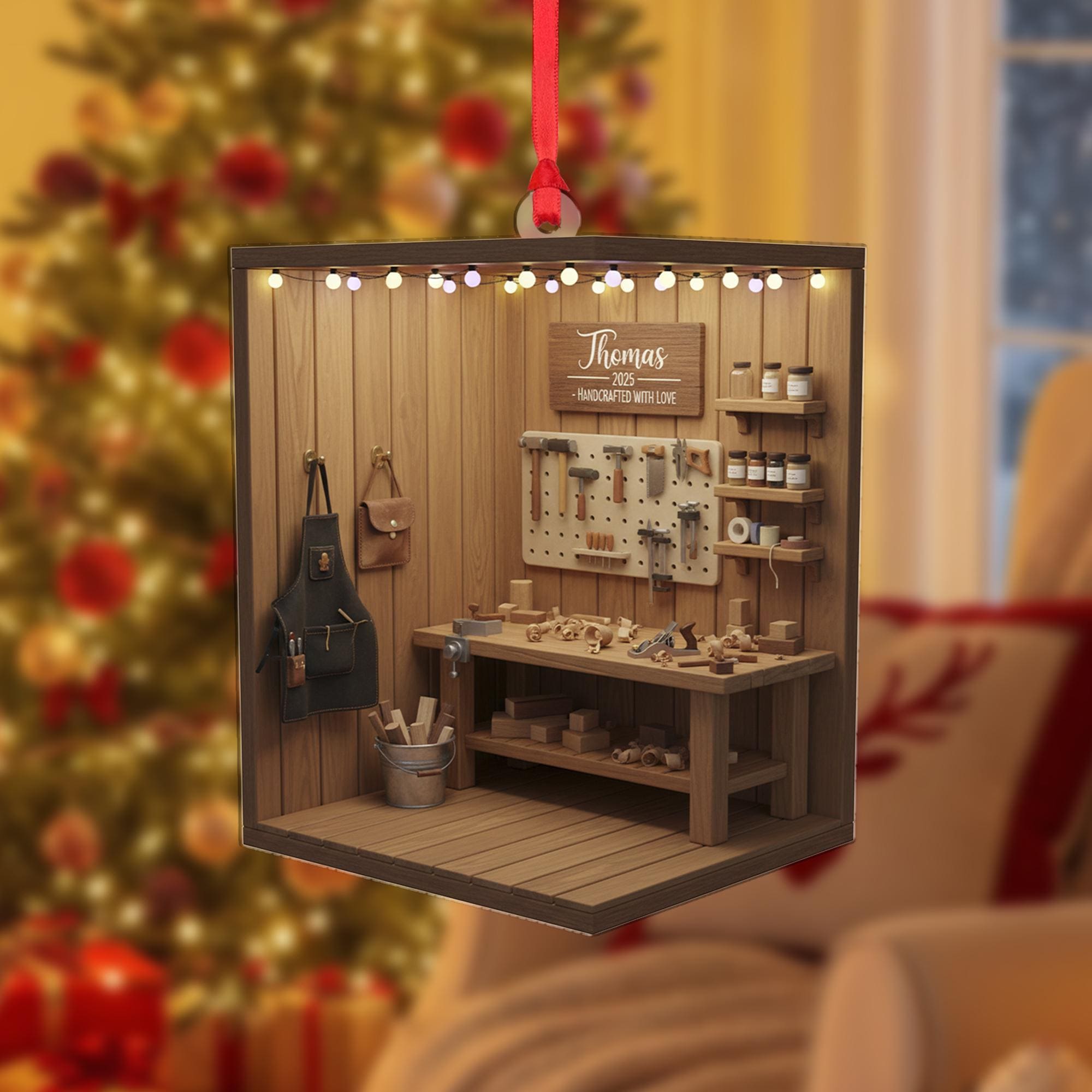 Personalized Workshop Ornament: Custom Name, Gift for Carpenter, Dad, 2025 image 1
