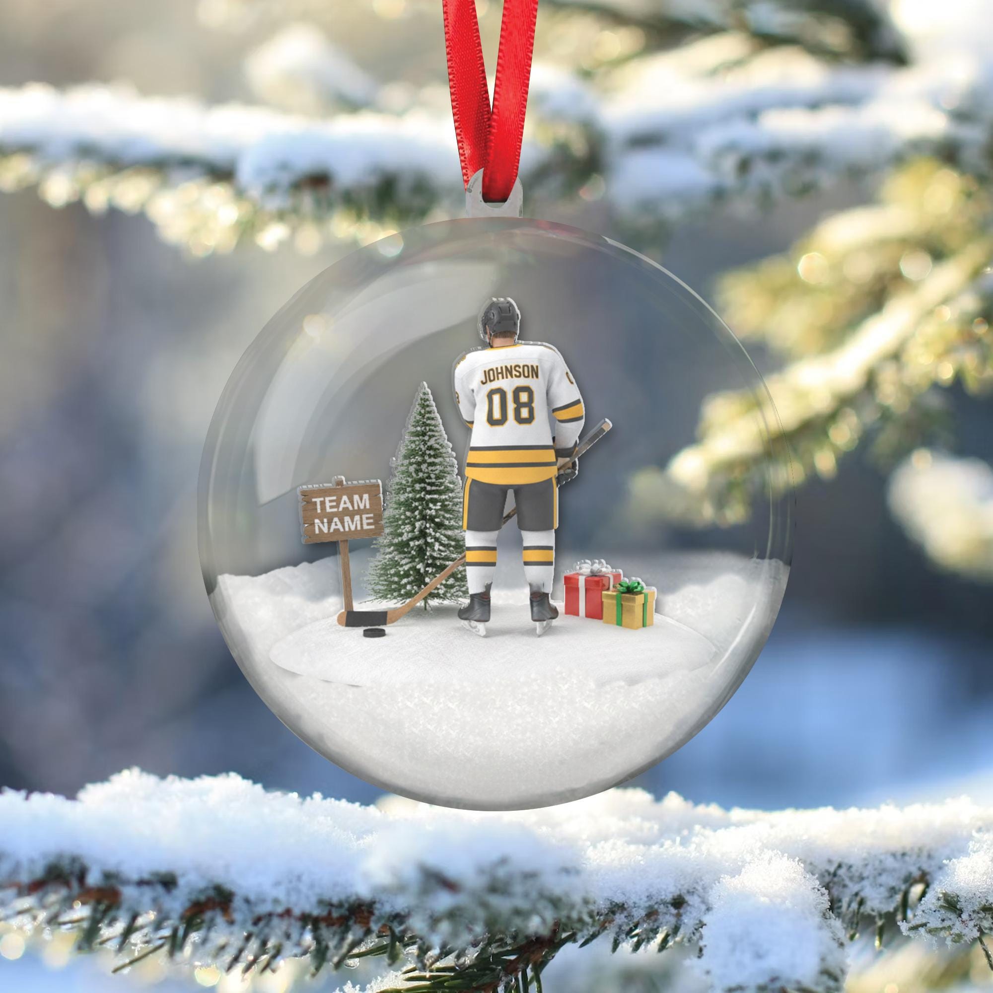 Hockey Player Christmas Ornament – Custom Team Jersey, Ice Rink Scene image 1