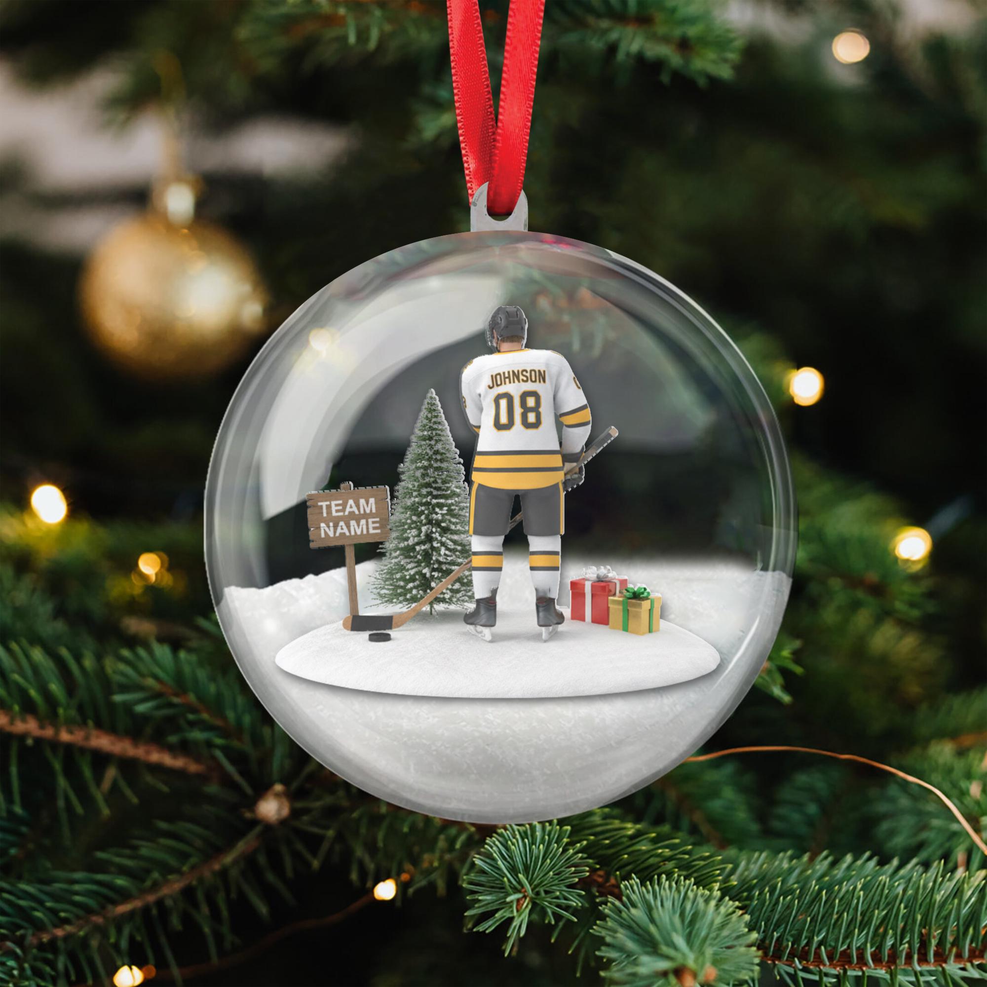 Hockey Player Christmas Ornament – Custom Team Jersey, Ice Rink Scene image 2