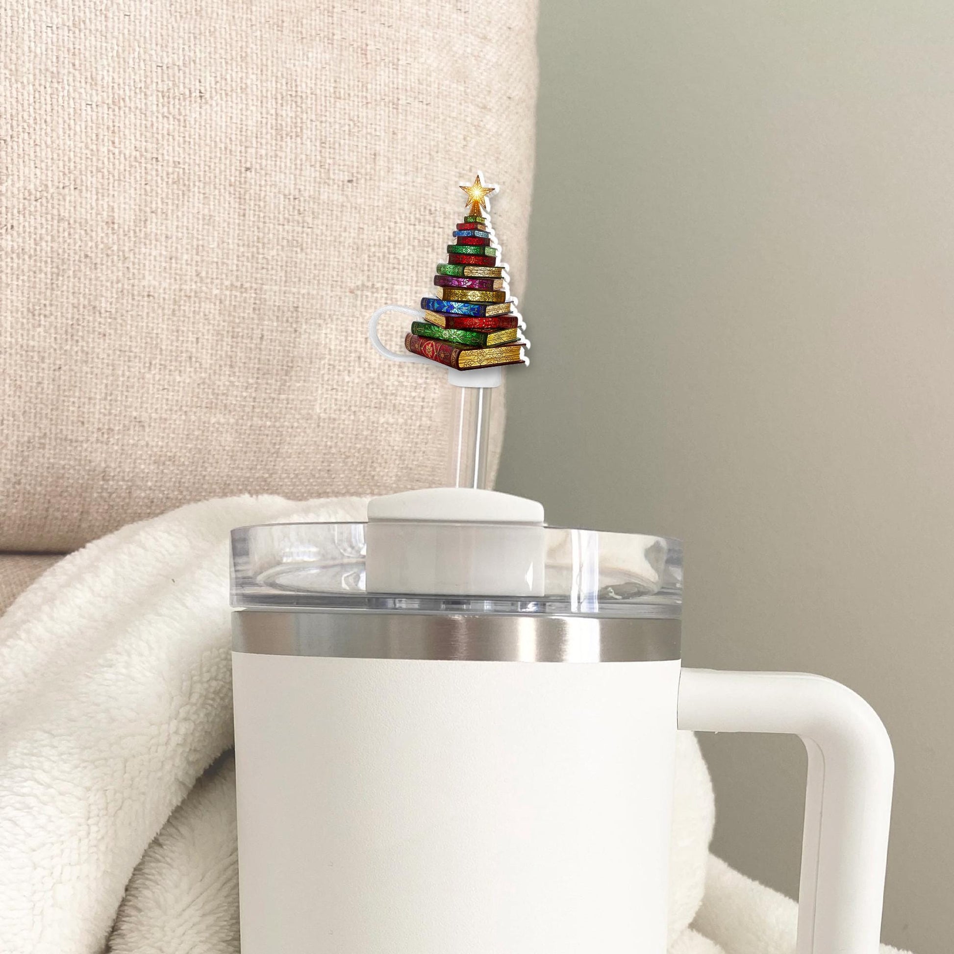 Christmas Tree Straw Topper, Holiday Tumbler Accessory, Festive Drink Cup Decoration image 5