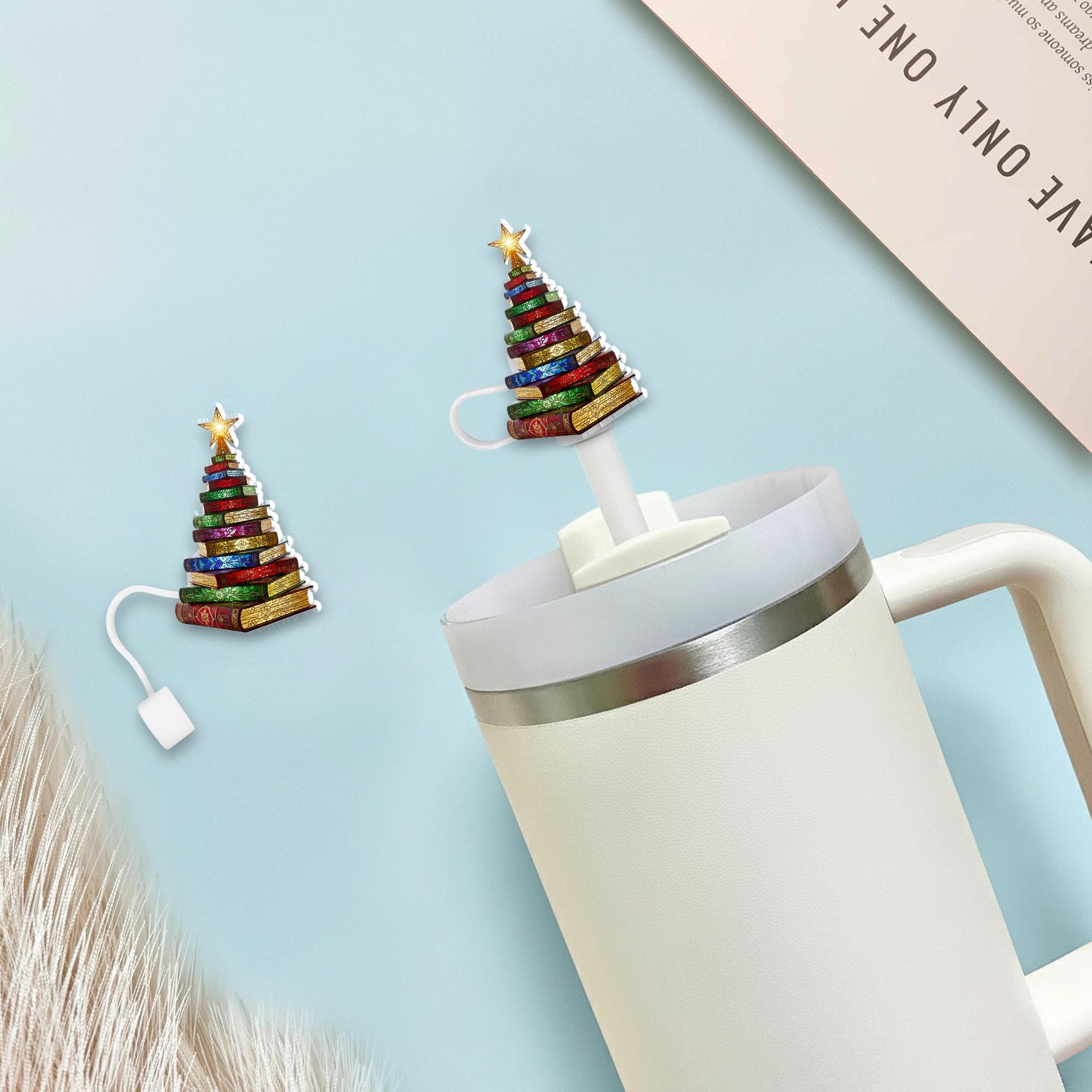 Christmas Tree Straw Topper, Holiday Tumbler Accessory, Festive Drink Cup Decoration image 6