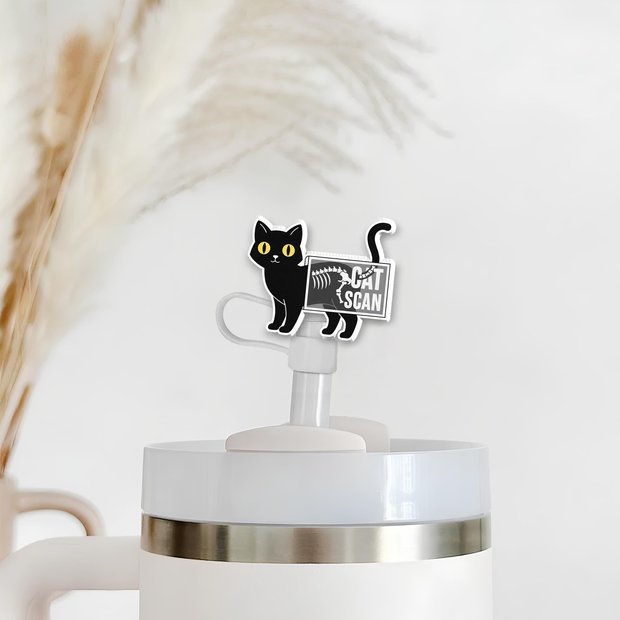 Black Cat Scan Acrylic Straw Topper: Funny Drink Decoration image 3