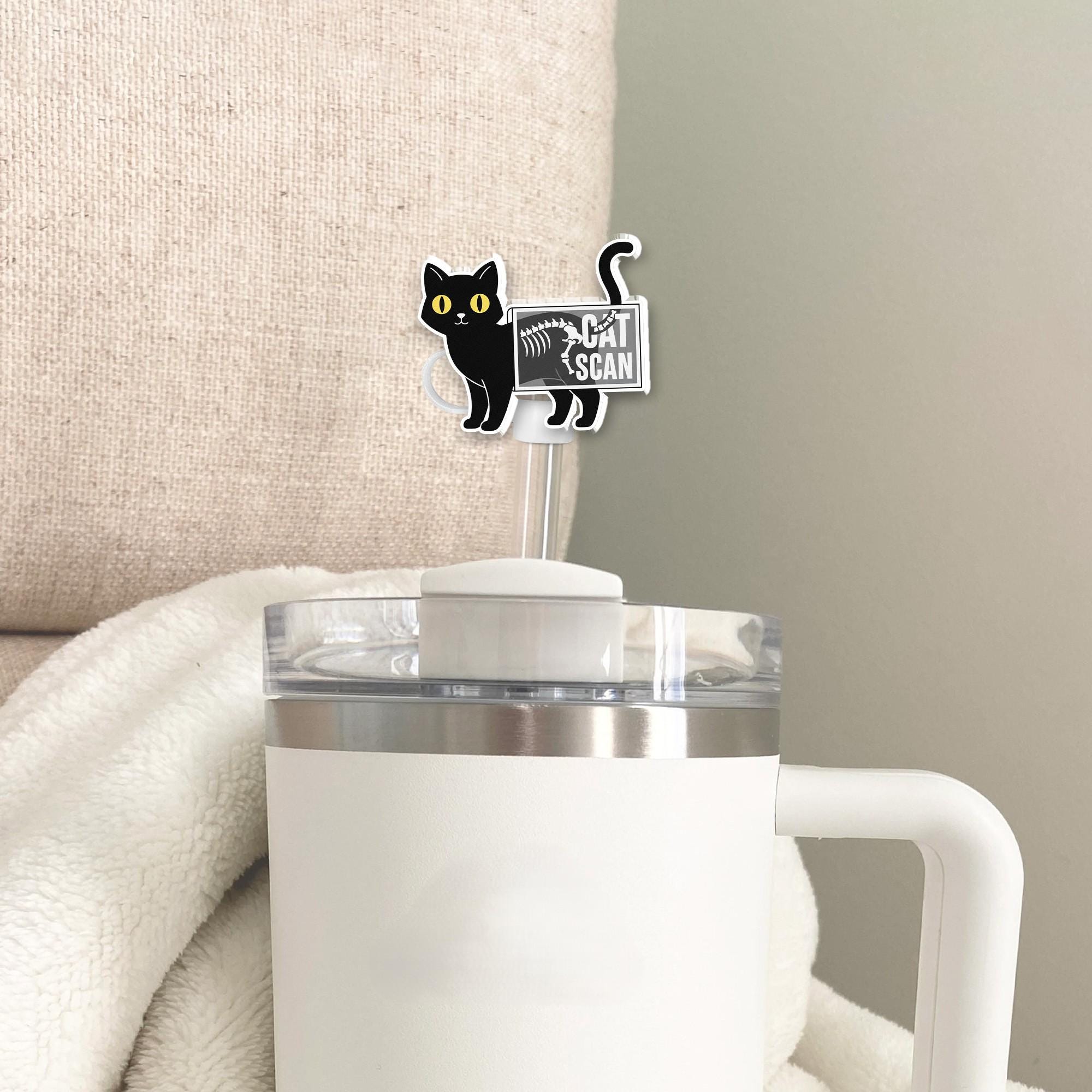 Black Cat Scan Acrylic Straw Topper: Funny Drink Decoration image 5