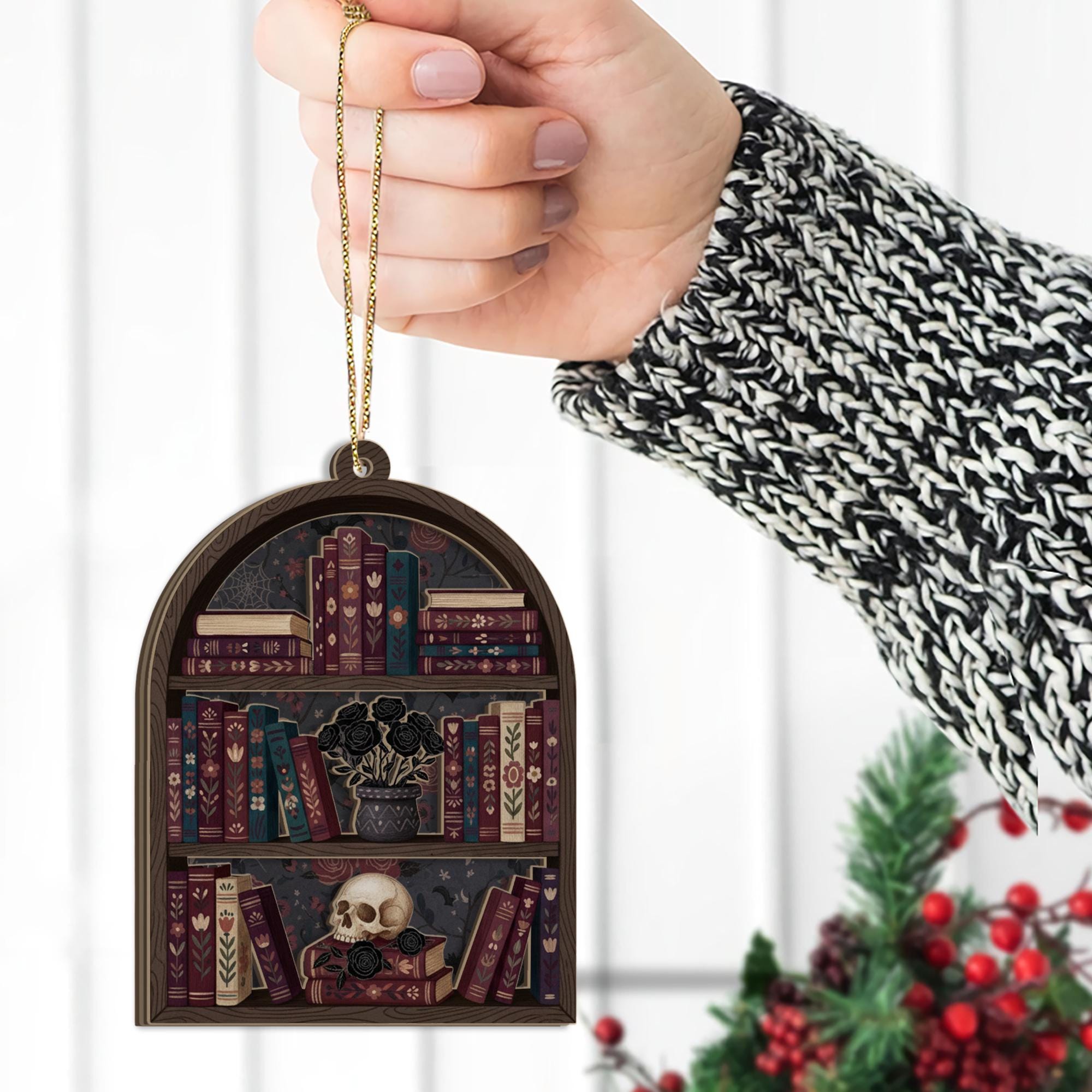 Gothic Bookshelf Wood Ornament: Two Layer Dark Academia Decor image 1