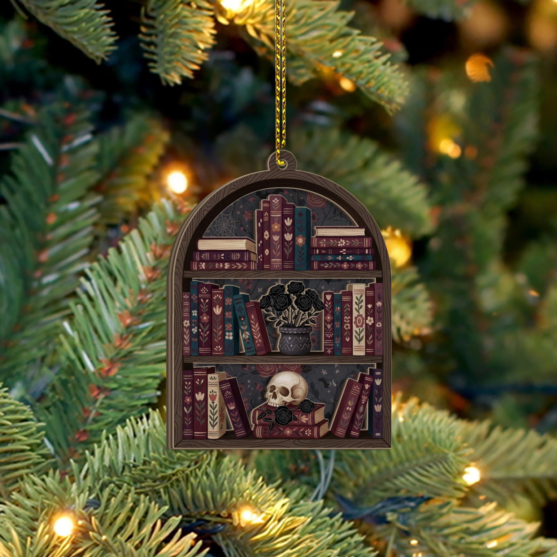 Gothic Bookshelf Wood Ornament: Two Layer Dark Academia Decor image 4