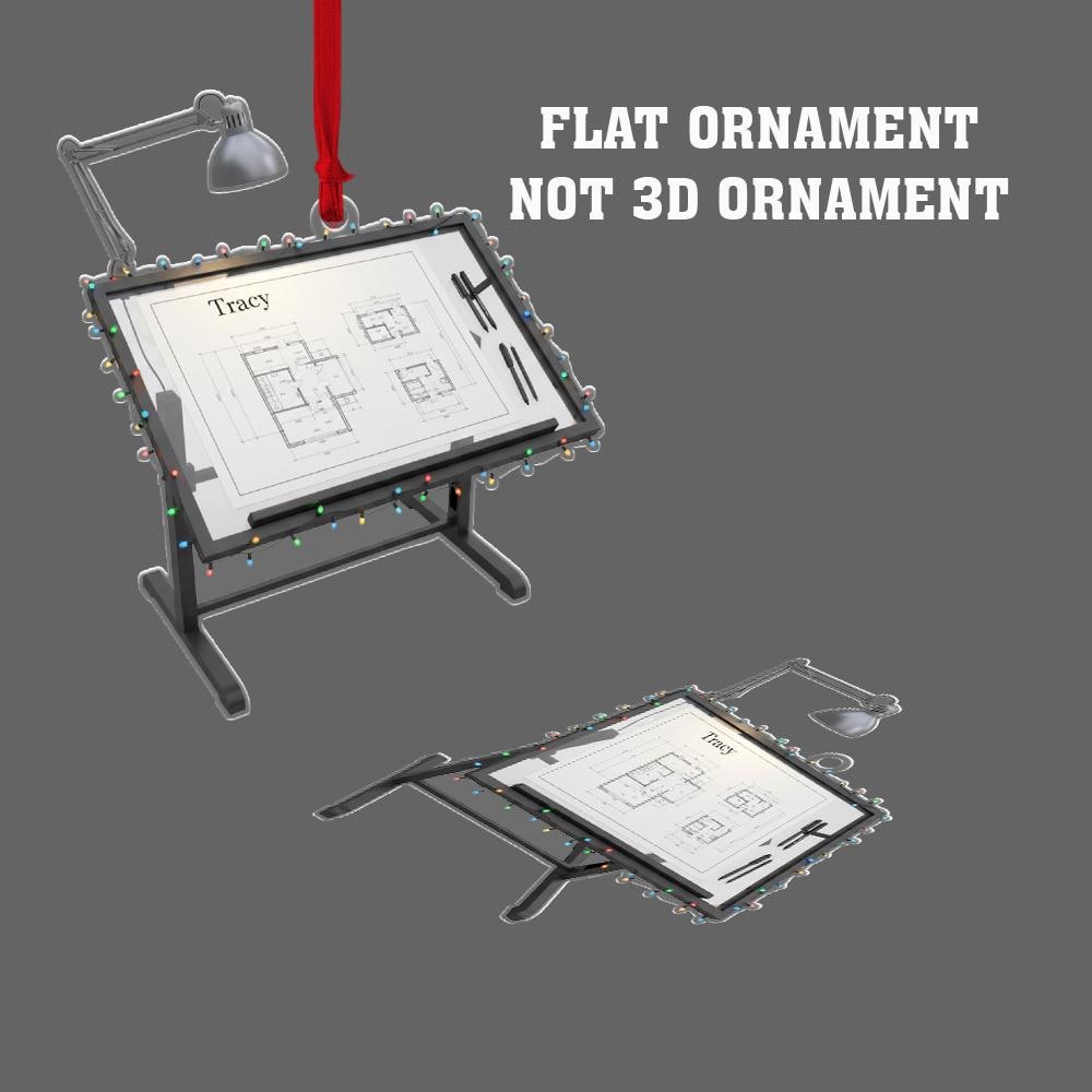 Architect Christmas Ornament – Custom Name Blueprint Desk Decoration, Drafting Table Gift for Designers image 4